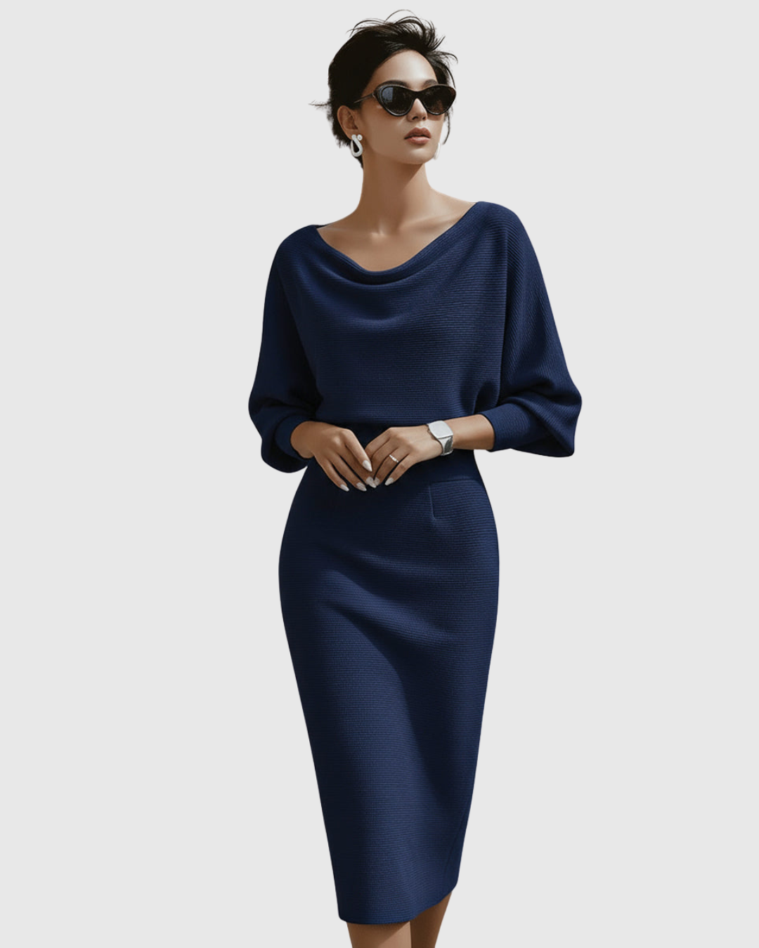 Elegante Midi-Jurk Met Lange Mouwen | Navando