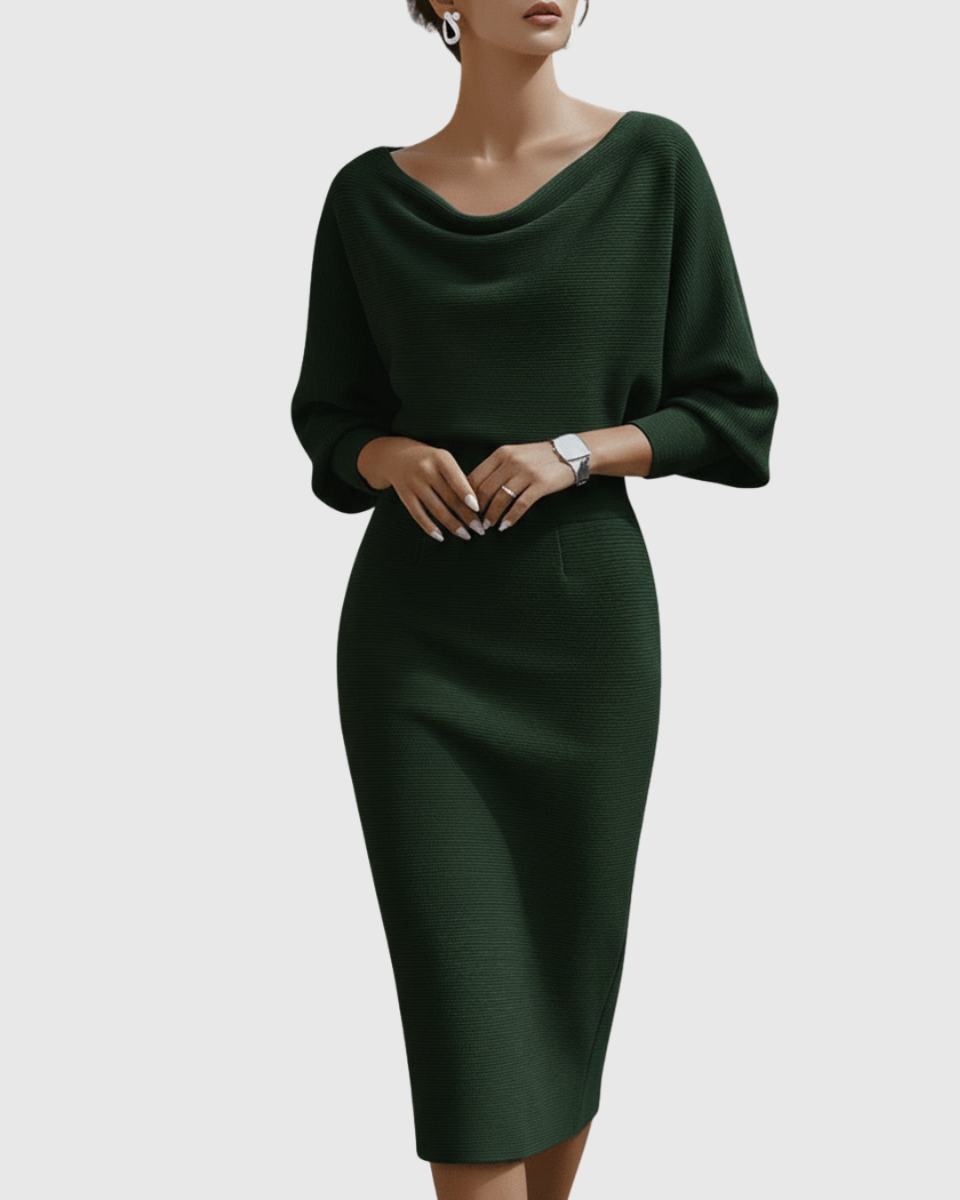 Elegante Midi-Jurk Met Lange Mouwen | Navando