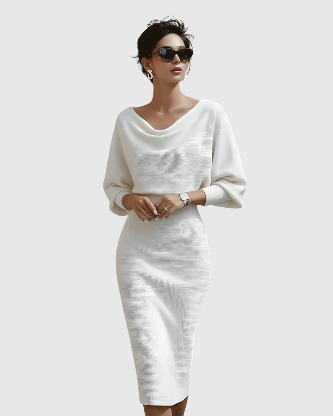 Elegante Midi-Jurk Met Lange Mouwen | Navando