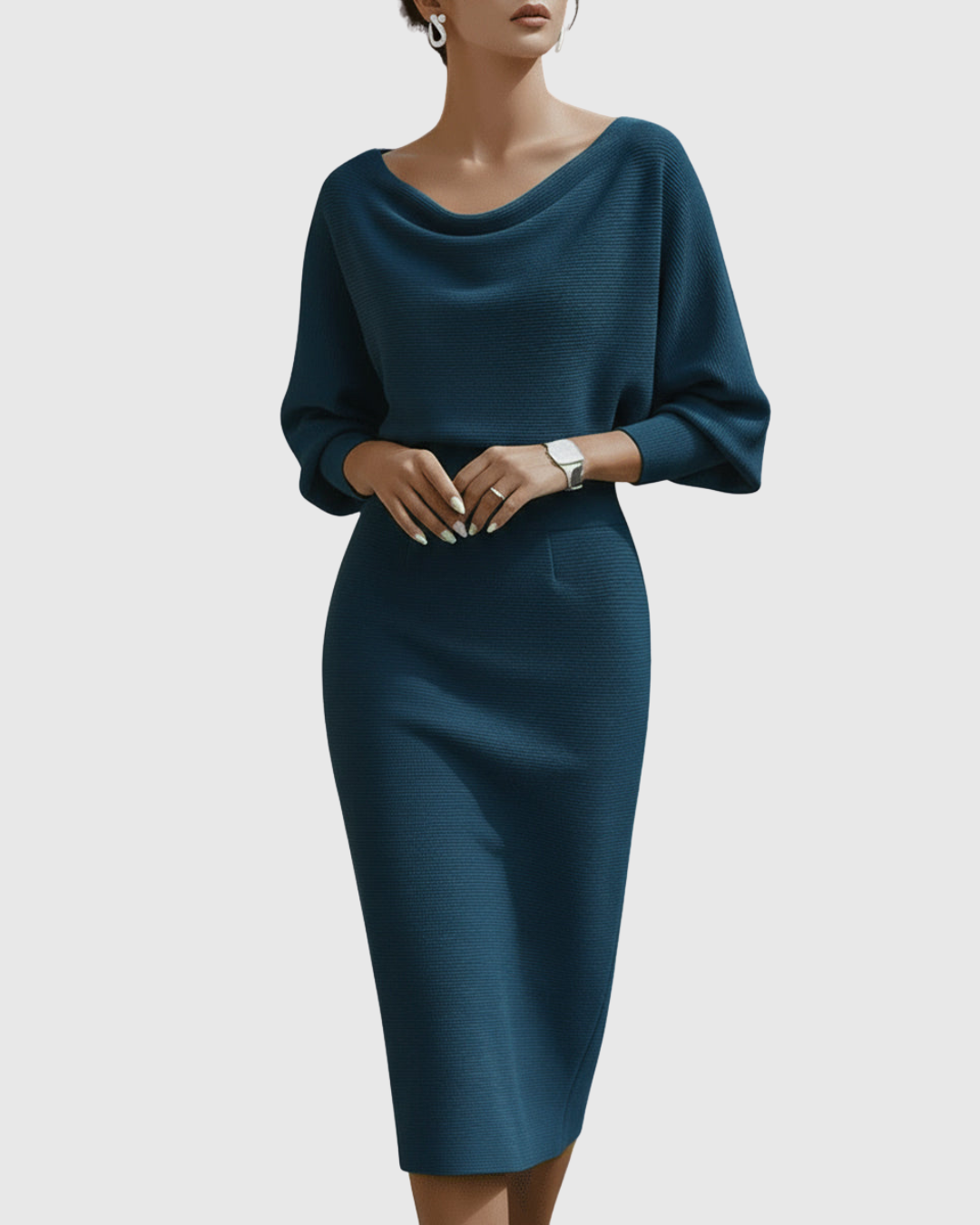 Elegante Midi-Jurk Met Lange Mouwen | Navando