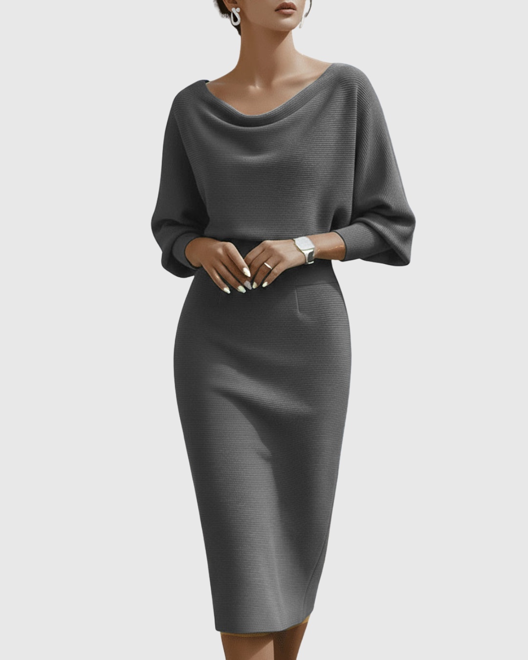 Elegante Midi-Jurk Met Lange Mouwen | Navando
