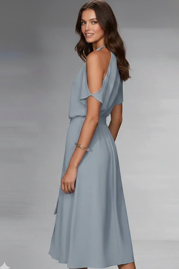 Elegante Midi-Jurk Met Overslagzoom | Navando 