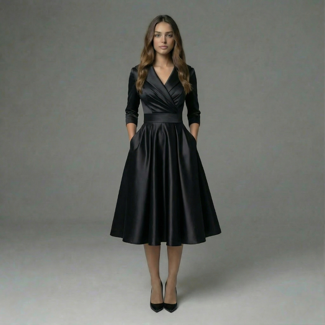 Elegante Midi-Jurk Met Reverskraag | Navando 