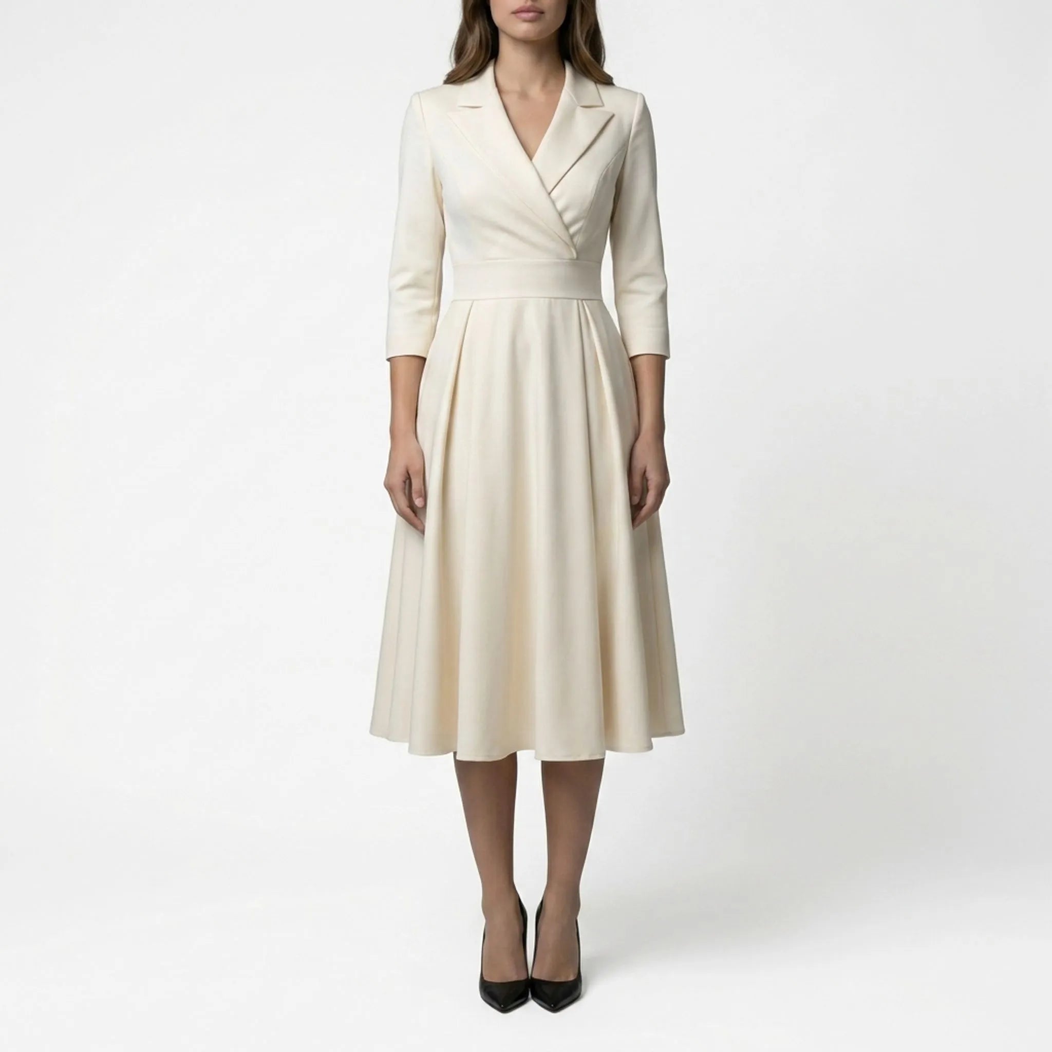 Elegante Midi-Jurk Met Reverskraag | Navando 