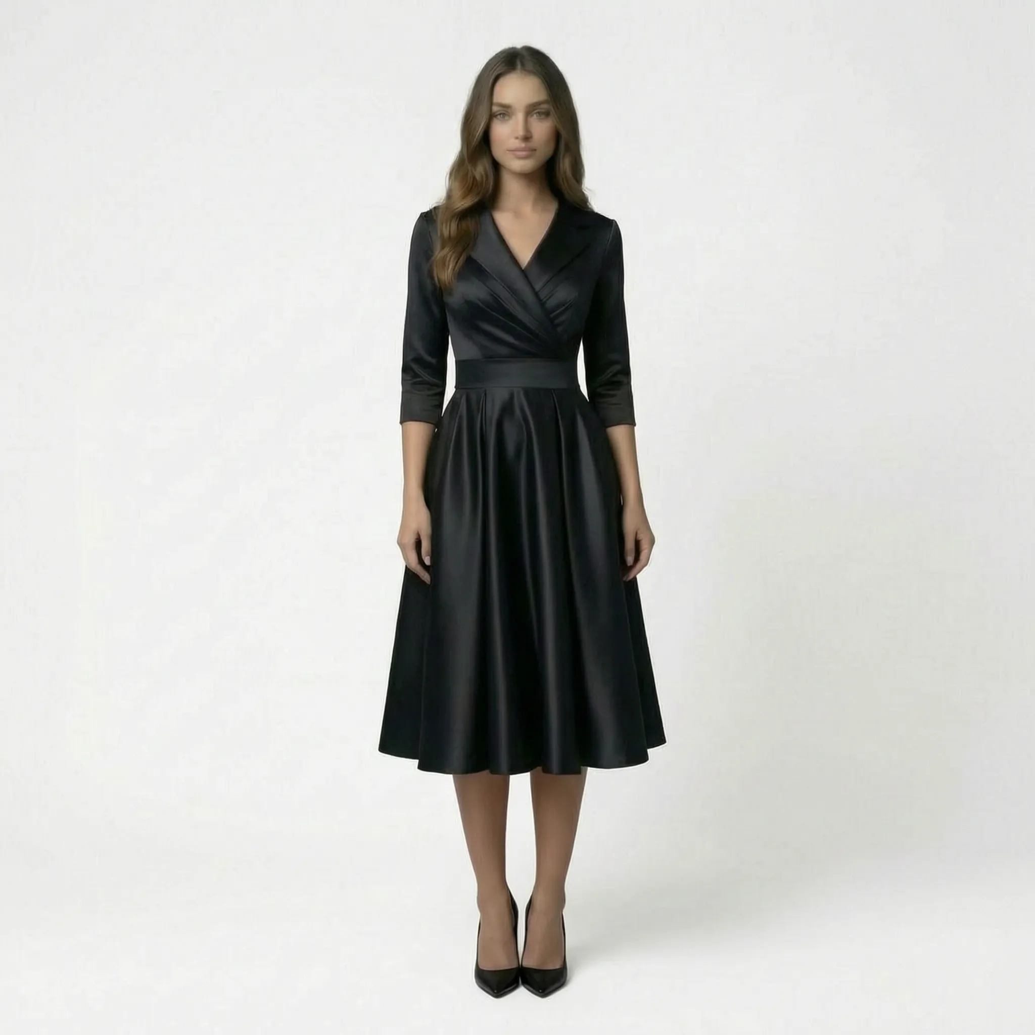 Elegante Midi-Jurk Met Reverskraag | Navando 