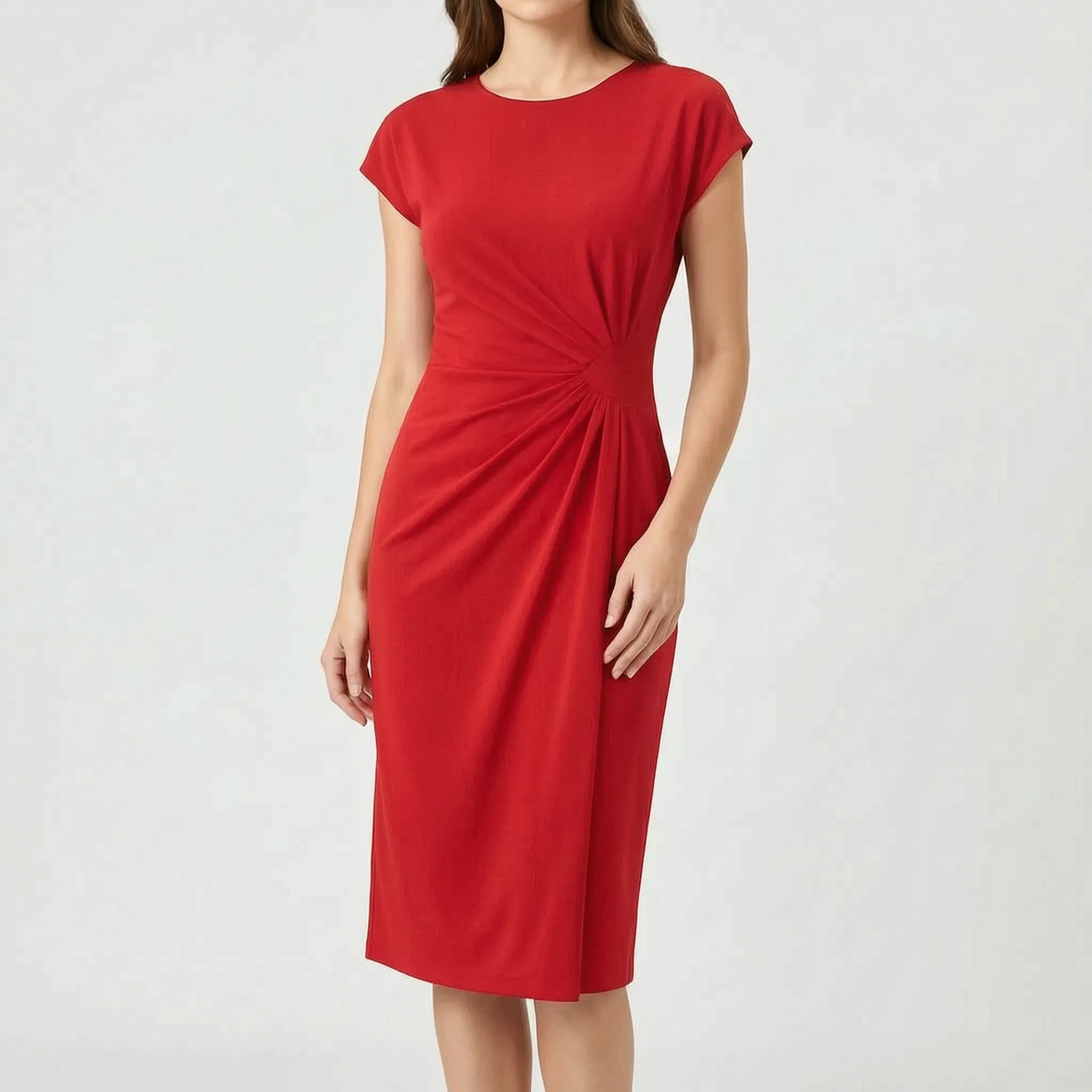 Elegante Midi-Jurk Met Ronde Hals | Navando 