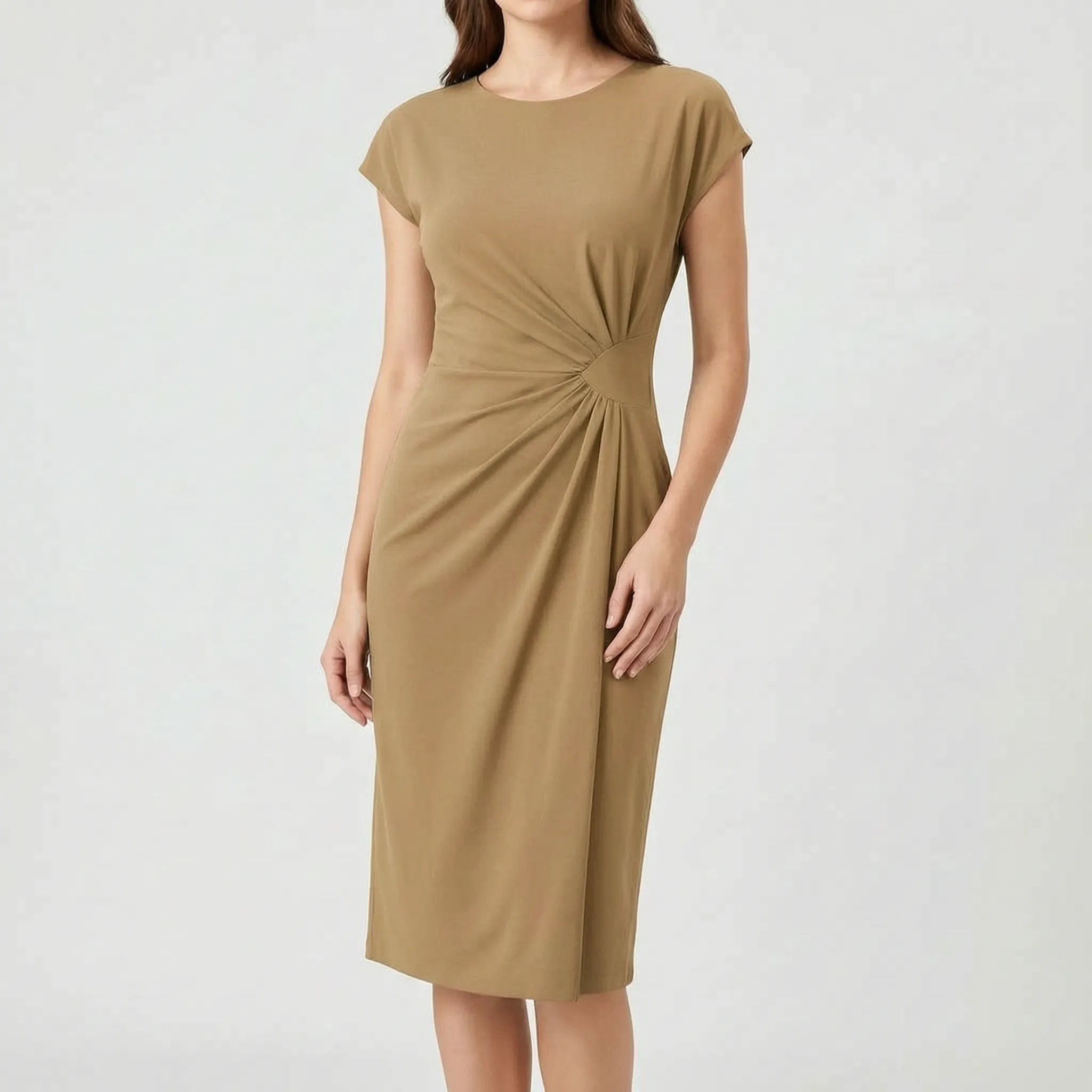 Elegante Midi-Jurk Met Ronde Hals | Navando 