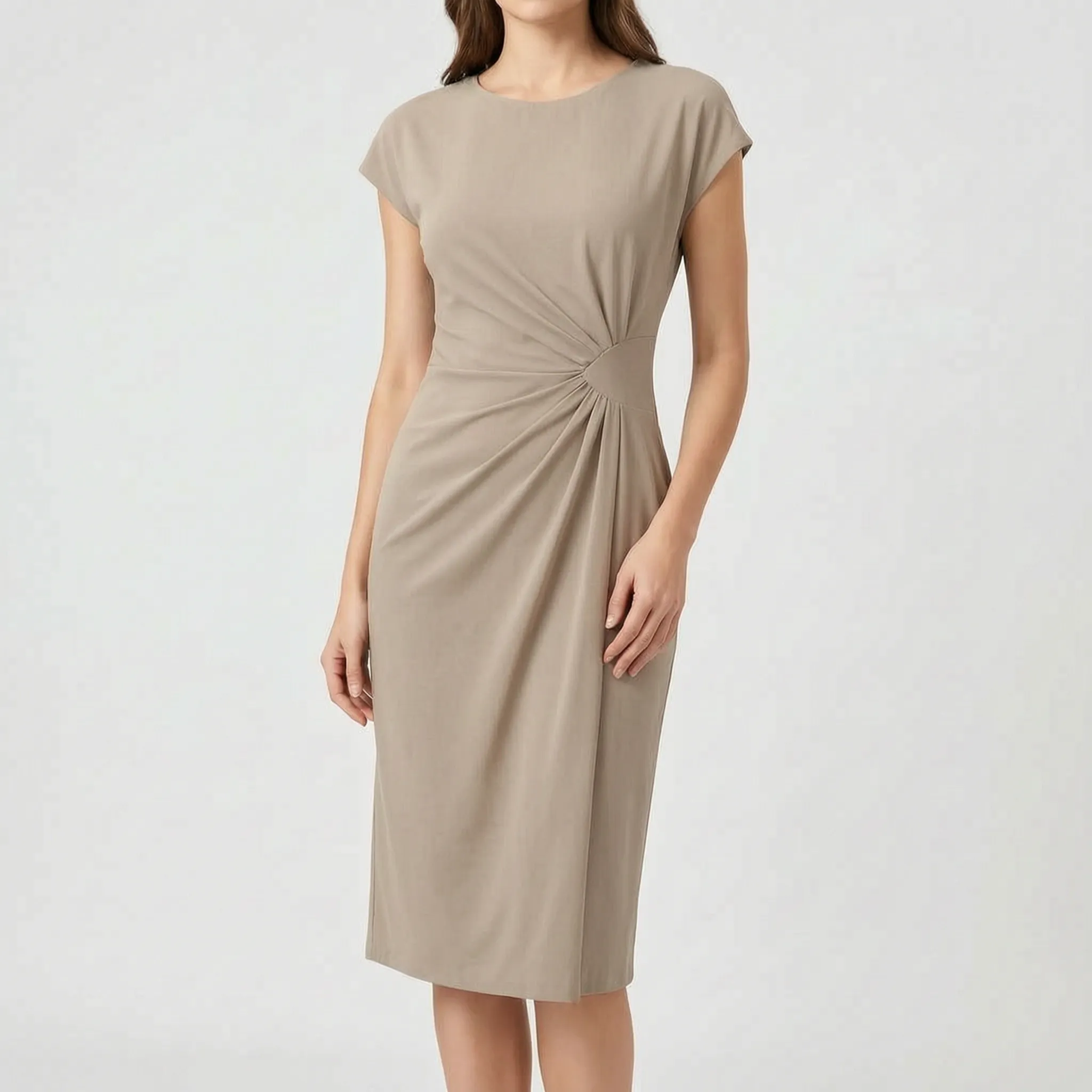 Elegante Midi-Jurk Met Ronde Hals | Navando 