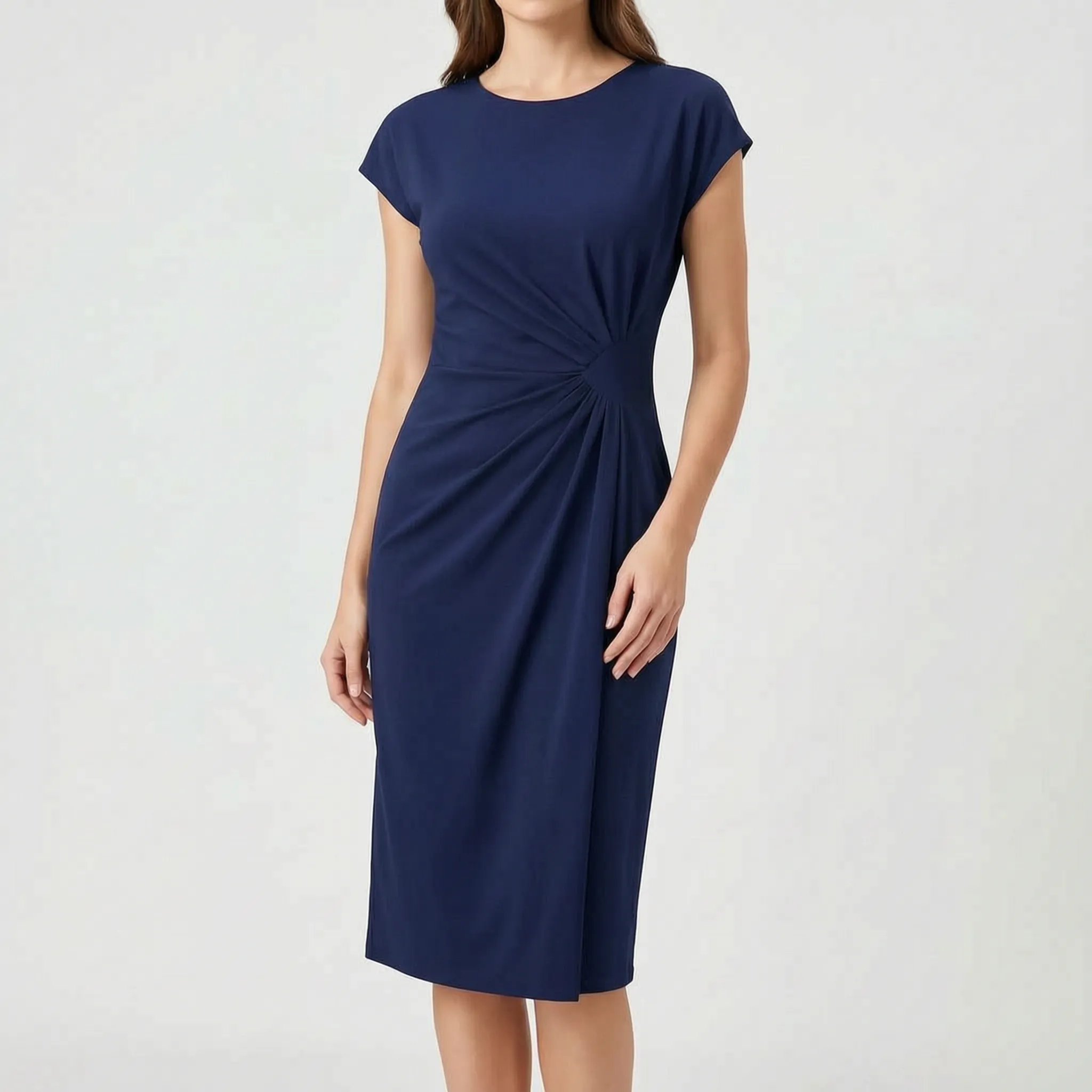 Elegante Midi-Jurk Met Ronde Hals | Navando 