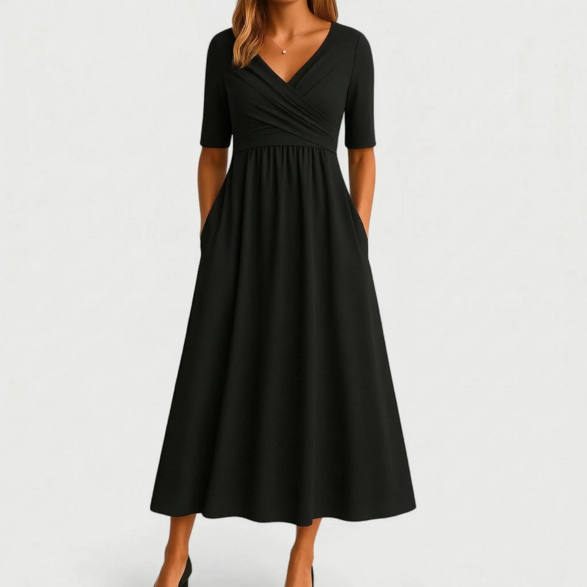 Elegante Midi-Jurk Met V-Hals | Navando 