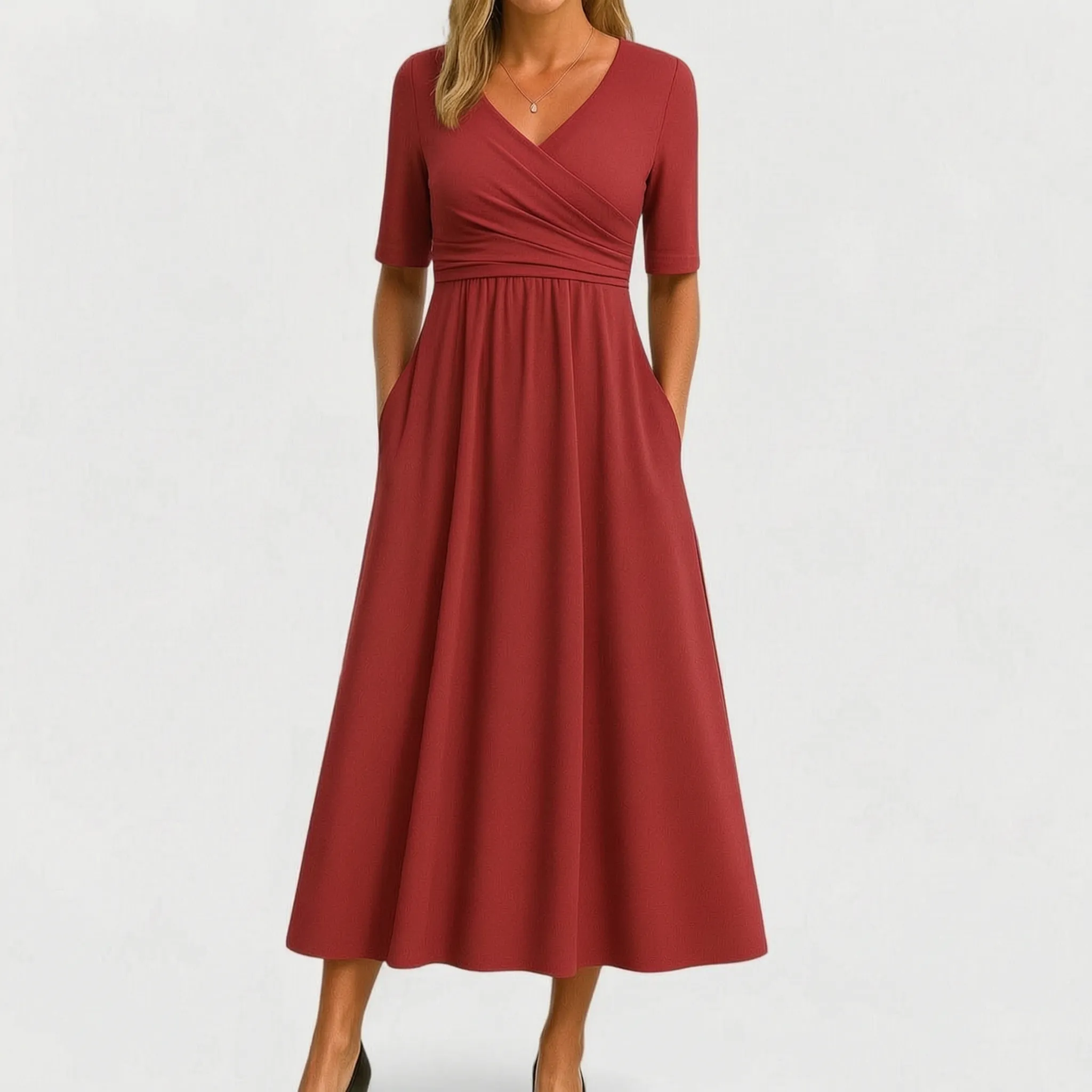 Elegante Midi-Jurk Met V-Hals | Navando 