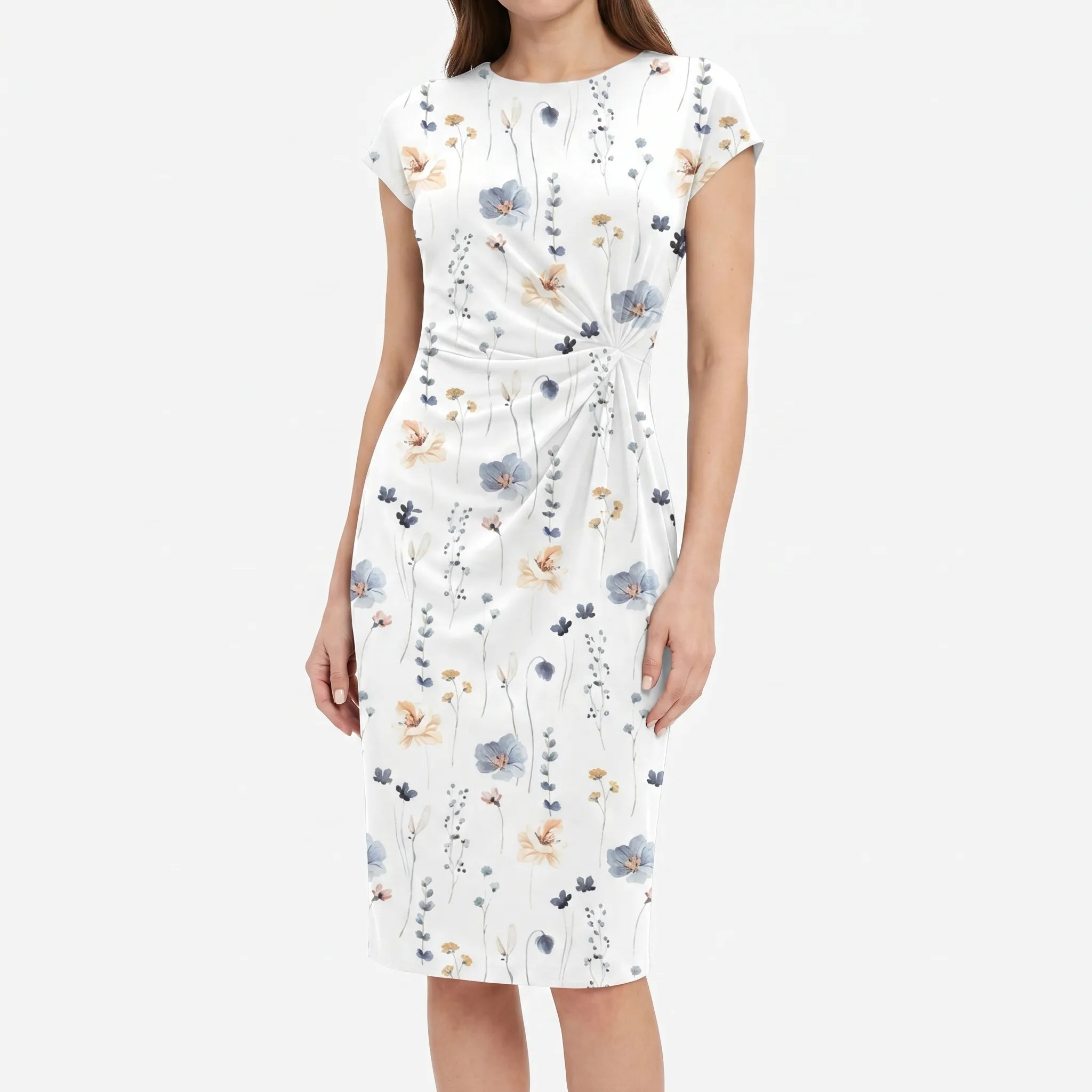 Elegante Midi Jurk Met Bloemen | Navando 