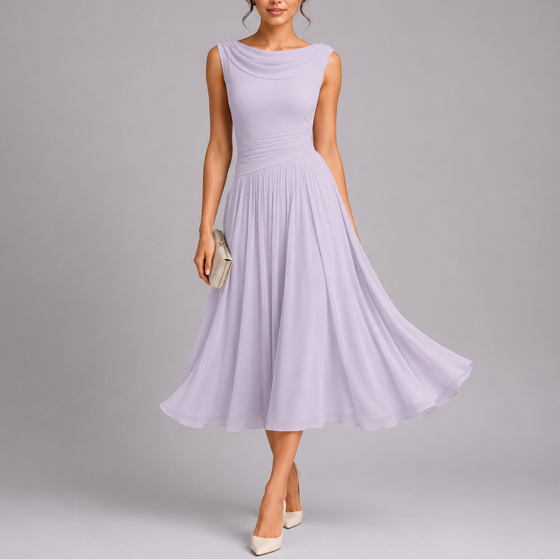 Elegante Mouwloze Geplooide Midi Jurk | Navando 