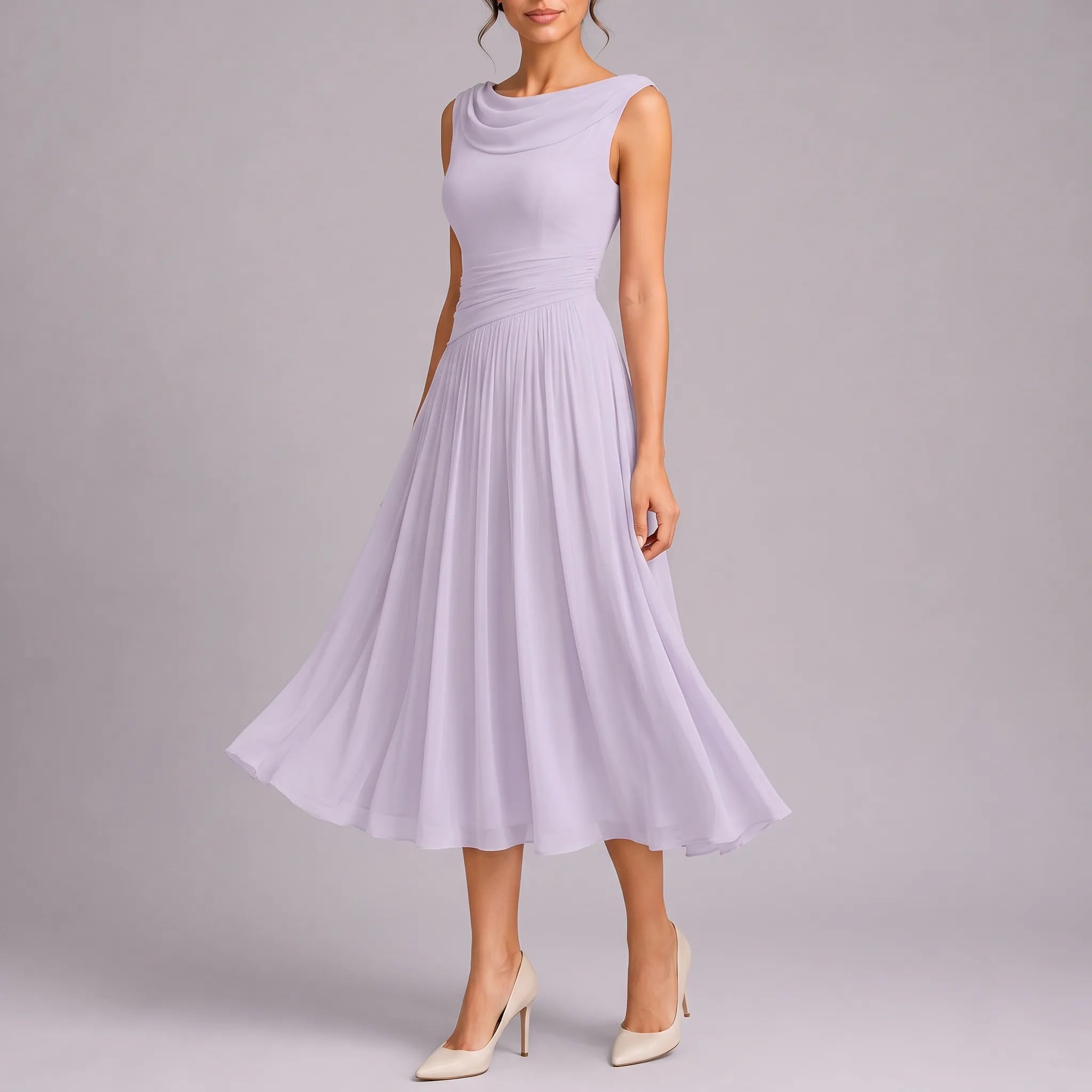 Elegante Mouwloze Geplooide Midi Jurk | Navando 