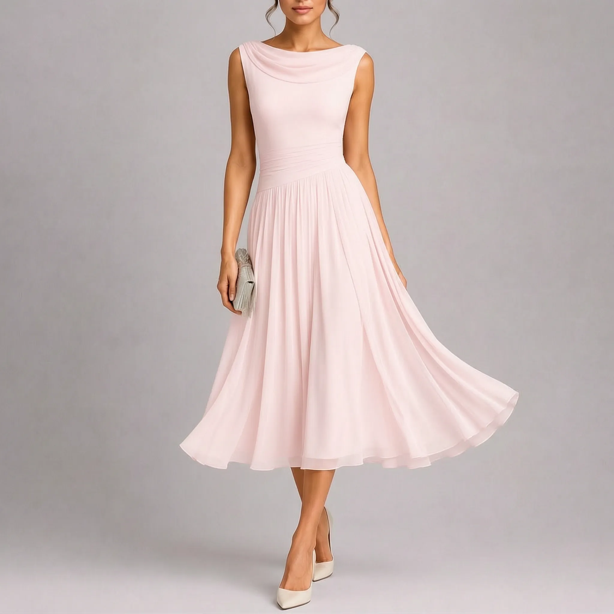 Elegante Mouwloze Geplooide Midi Jurk | Navando 