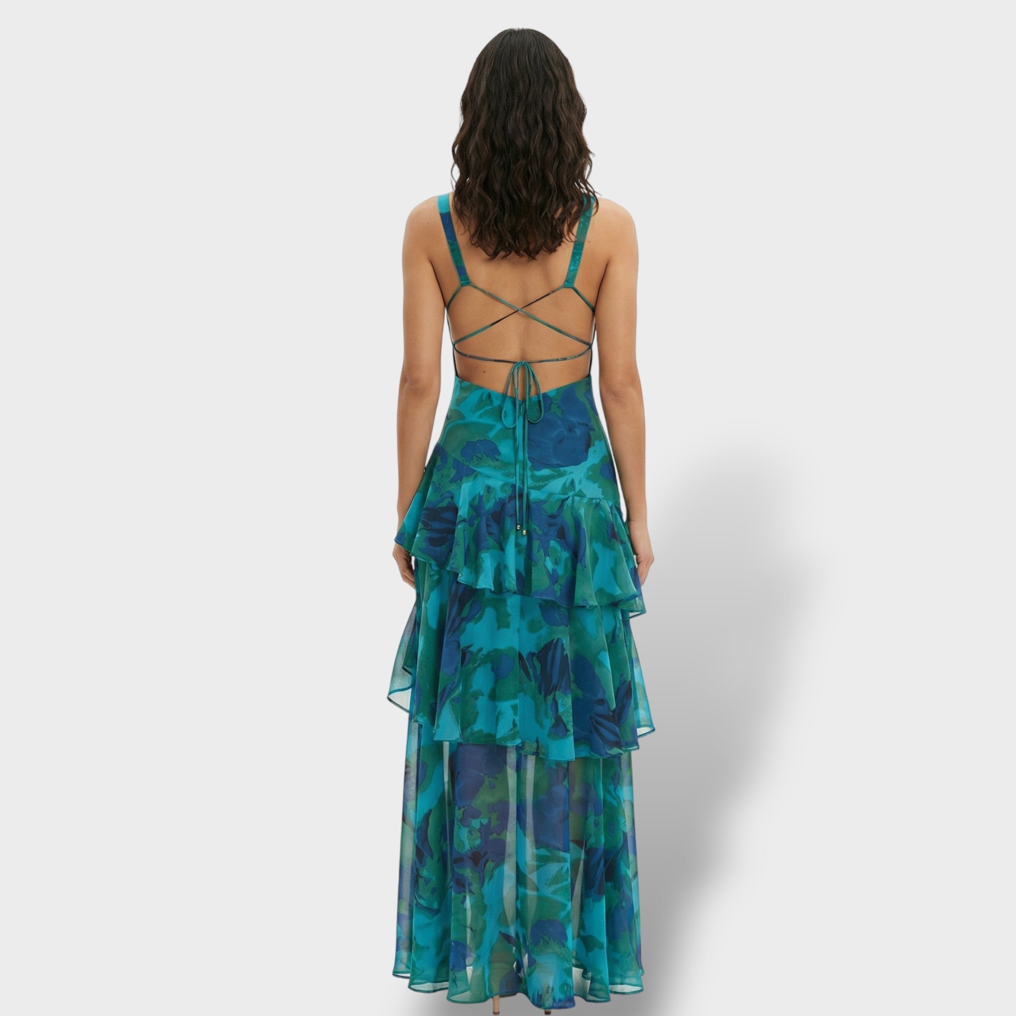 Elegante | V-hals lange jurk met laagjes in turkoois en saffier 2