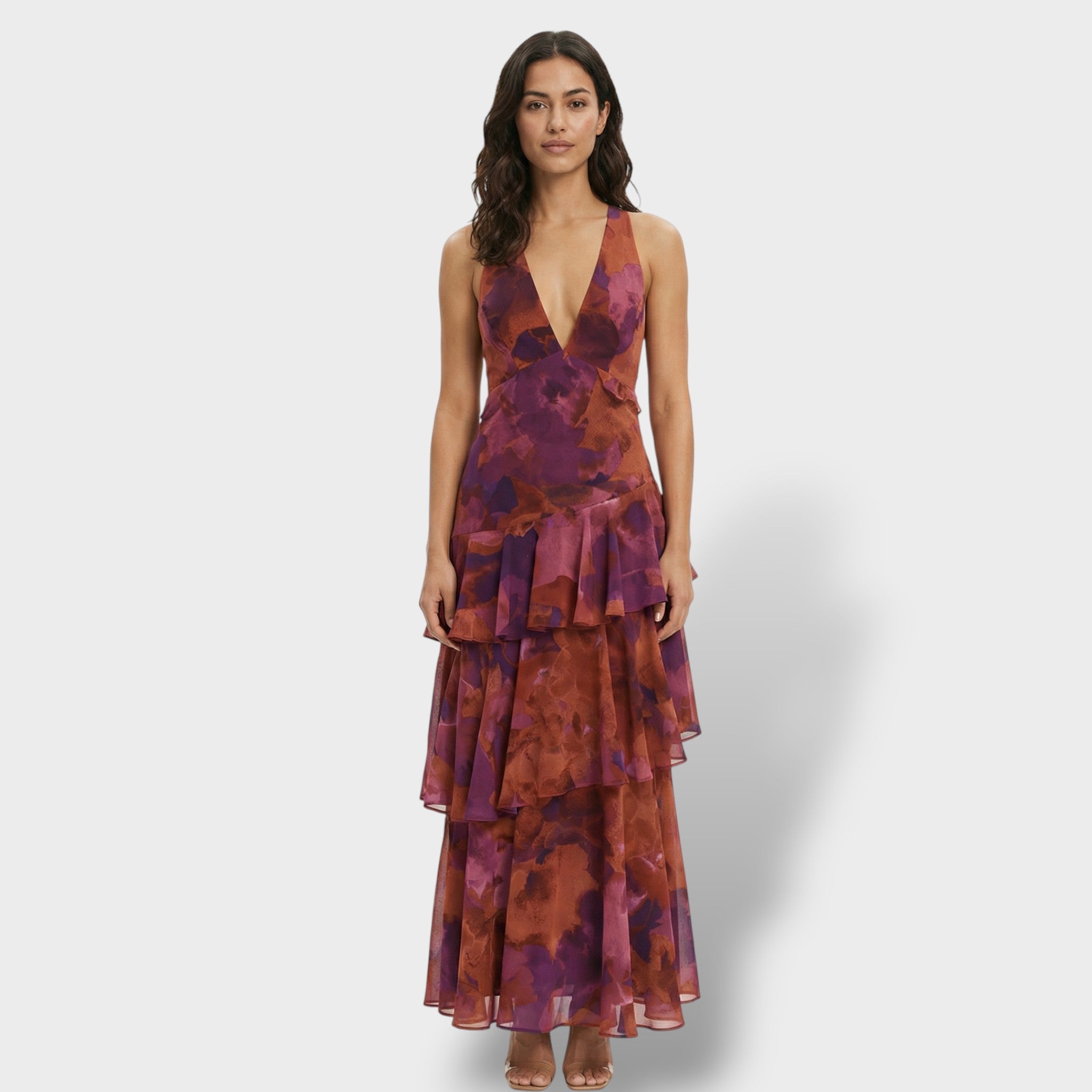 Elegante | V-hals lange jurk met laagjes in turkoois en saffier 4