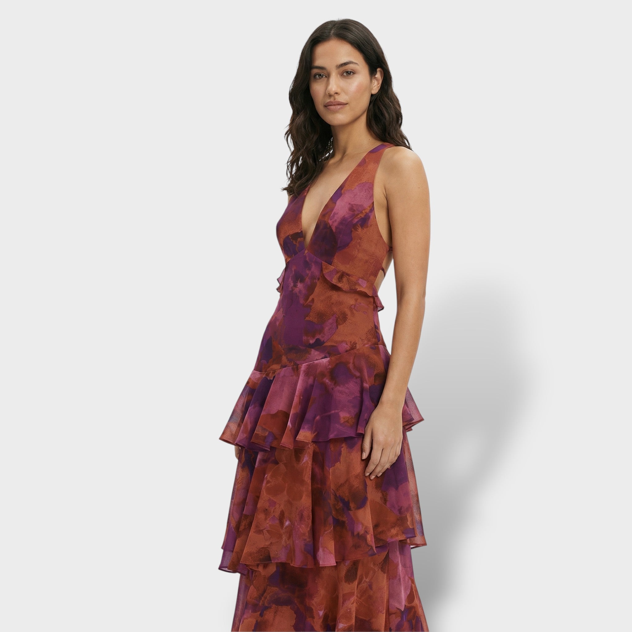 Elegante | V-hals lange jurk met laagjes in turkoois en saffier 5