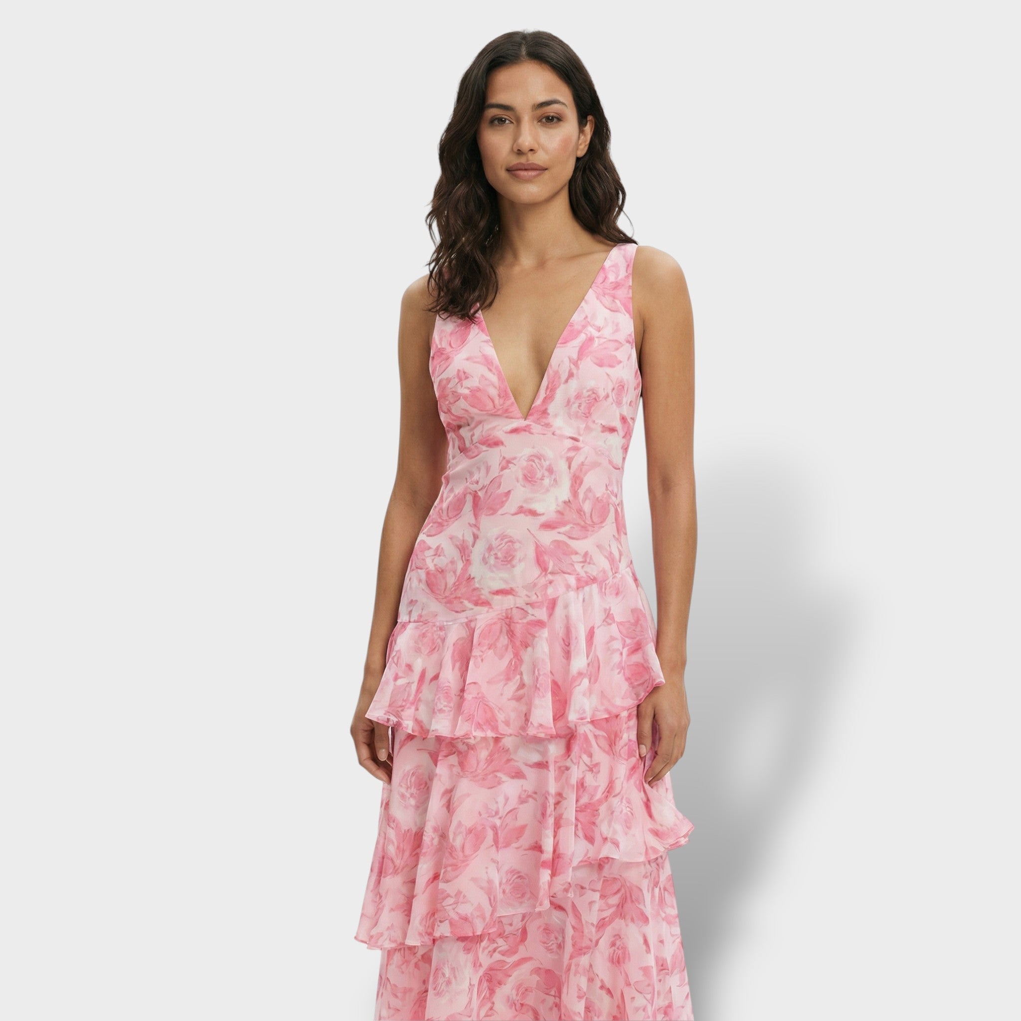 Elegante | V-hals lange jurk met laagjes in turkoois en saffier 6