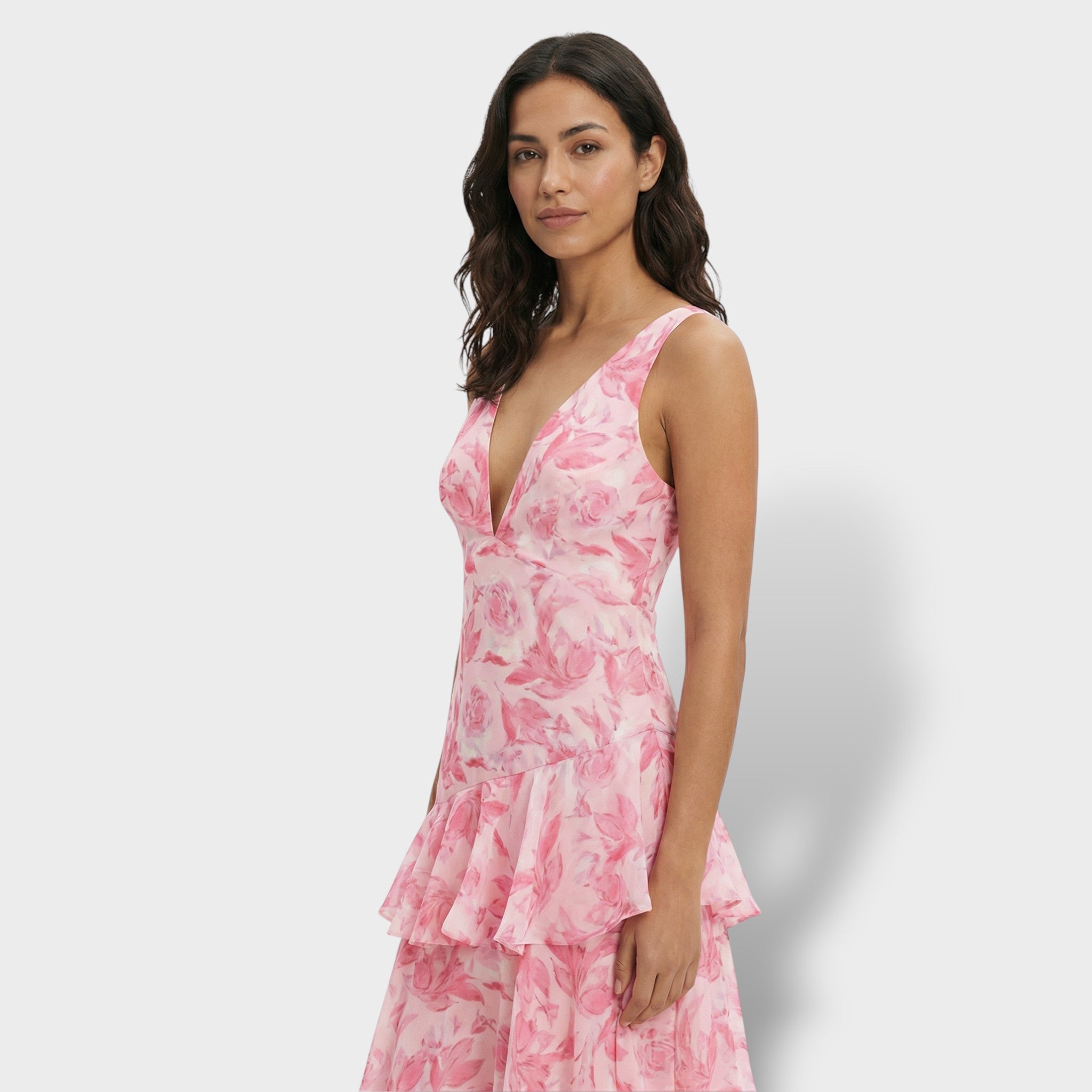 Elegante | V-hals lange jurk met laagjes in turkoois en saffier 7