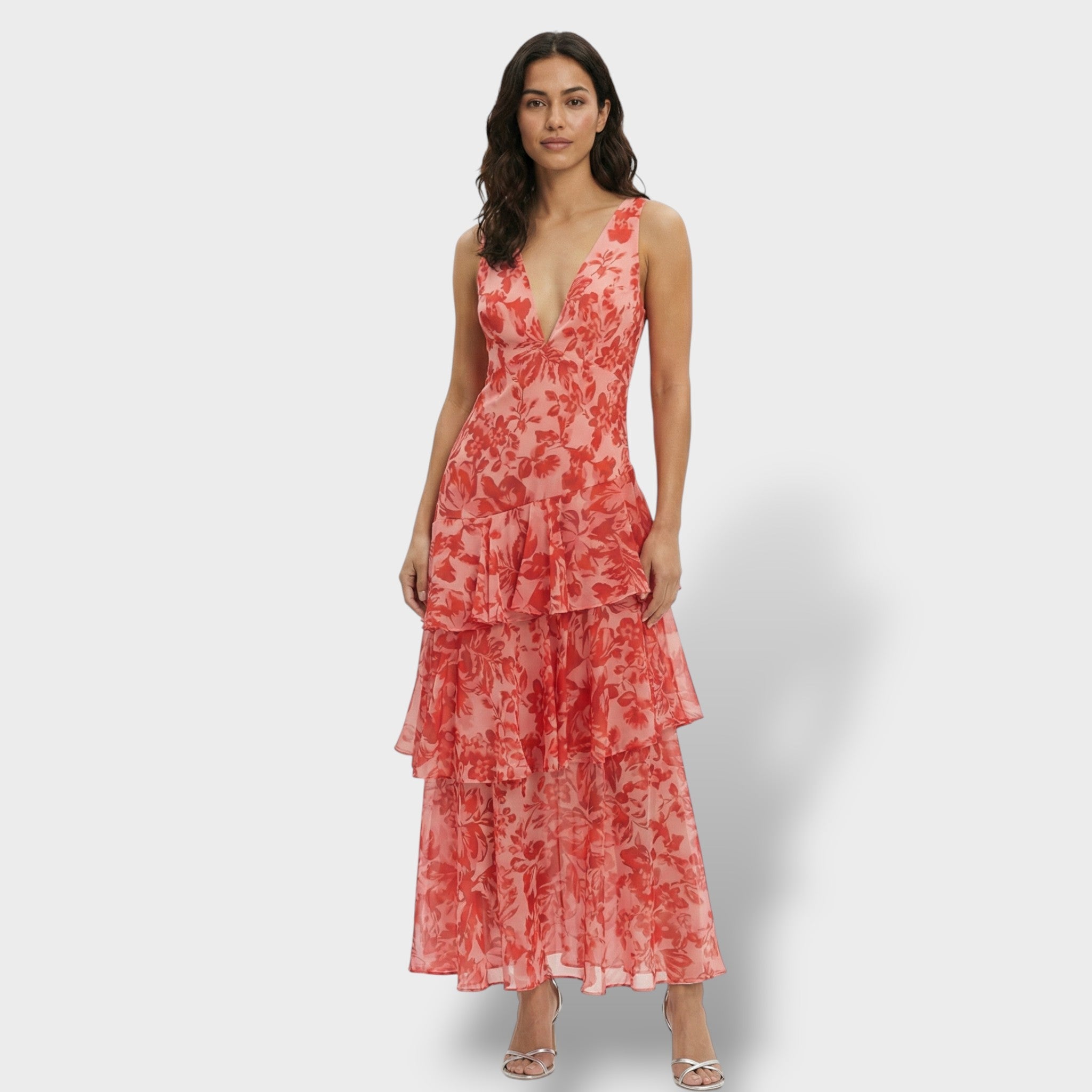 Elegante | V-hals lange jurk met laagjes in turkoois en saffier 8