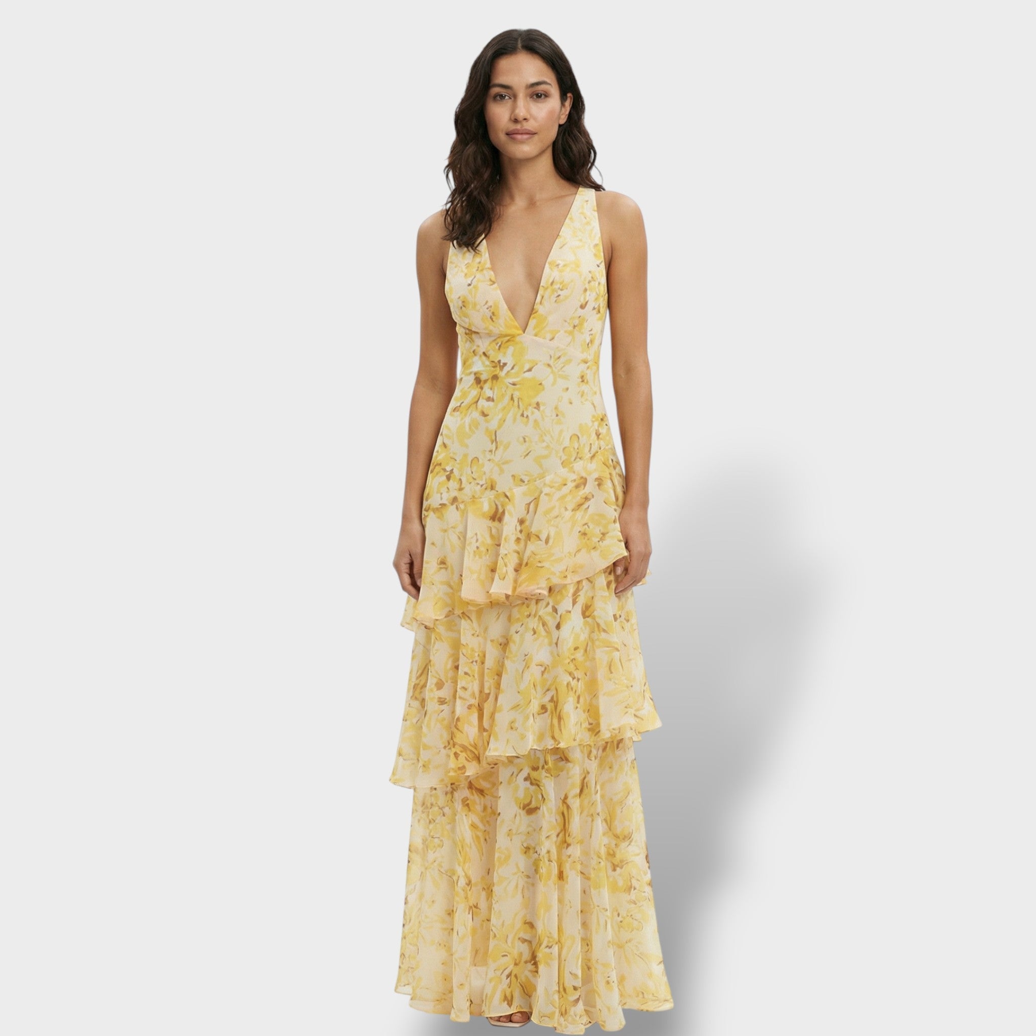 Elegante | V-hals lange jurk met laagjes in turkoois en saffier 9