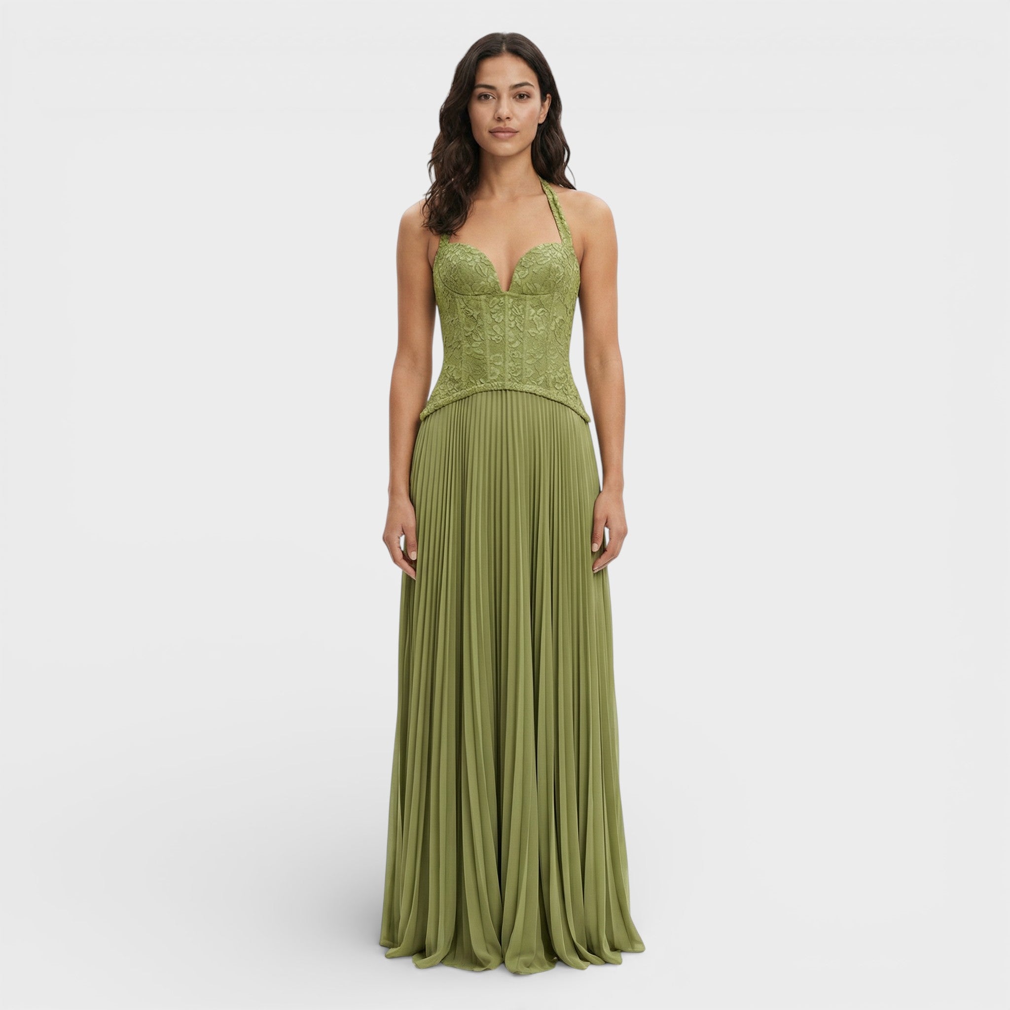 Elegante halter jurk met korset | Getailleerd silhouet, open rug, vloeiende plooien 2