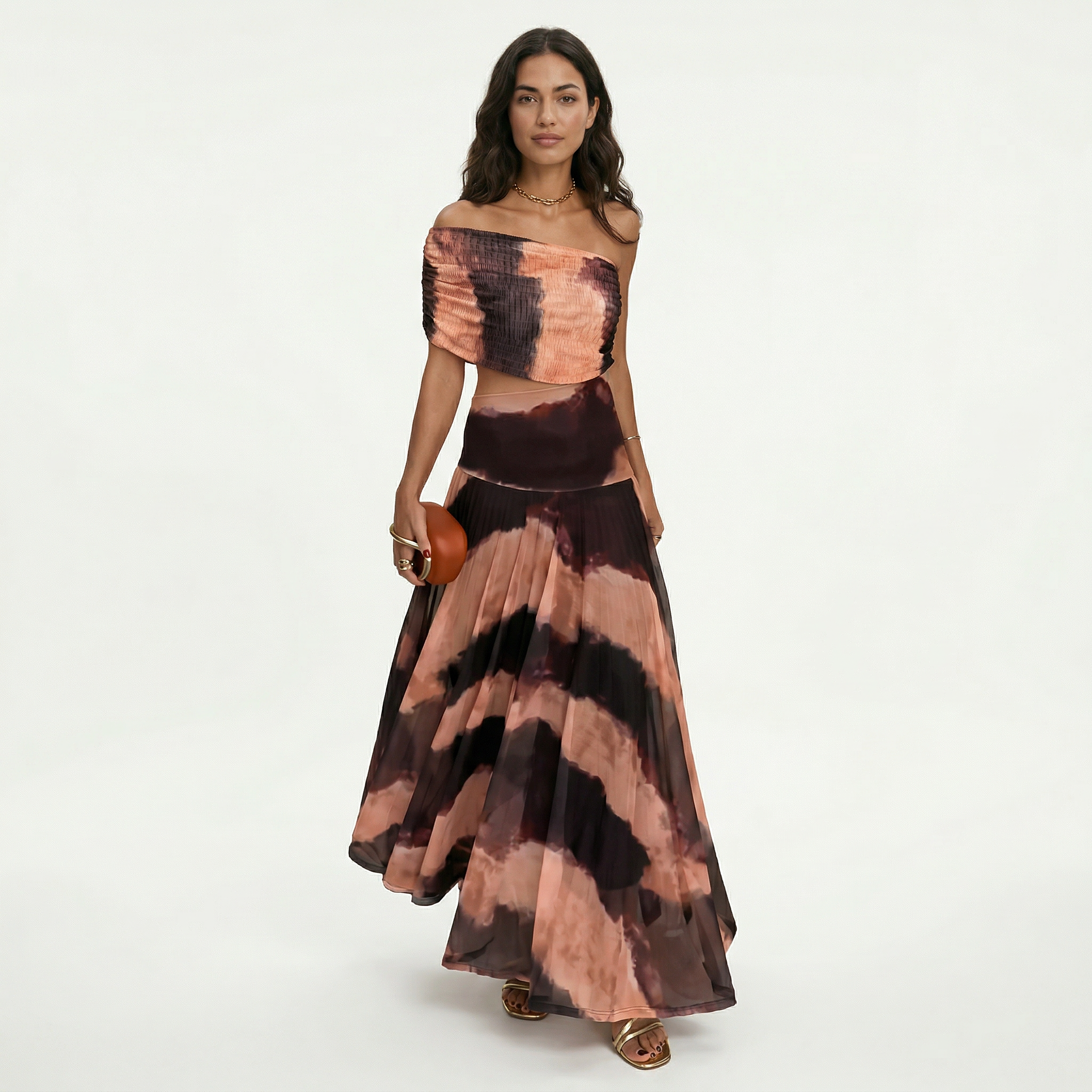 Elegante jurk | Asymmetrische halslijn, hoge taille, bloemenprint, lange damesjurk 3