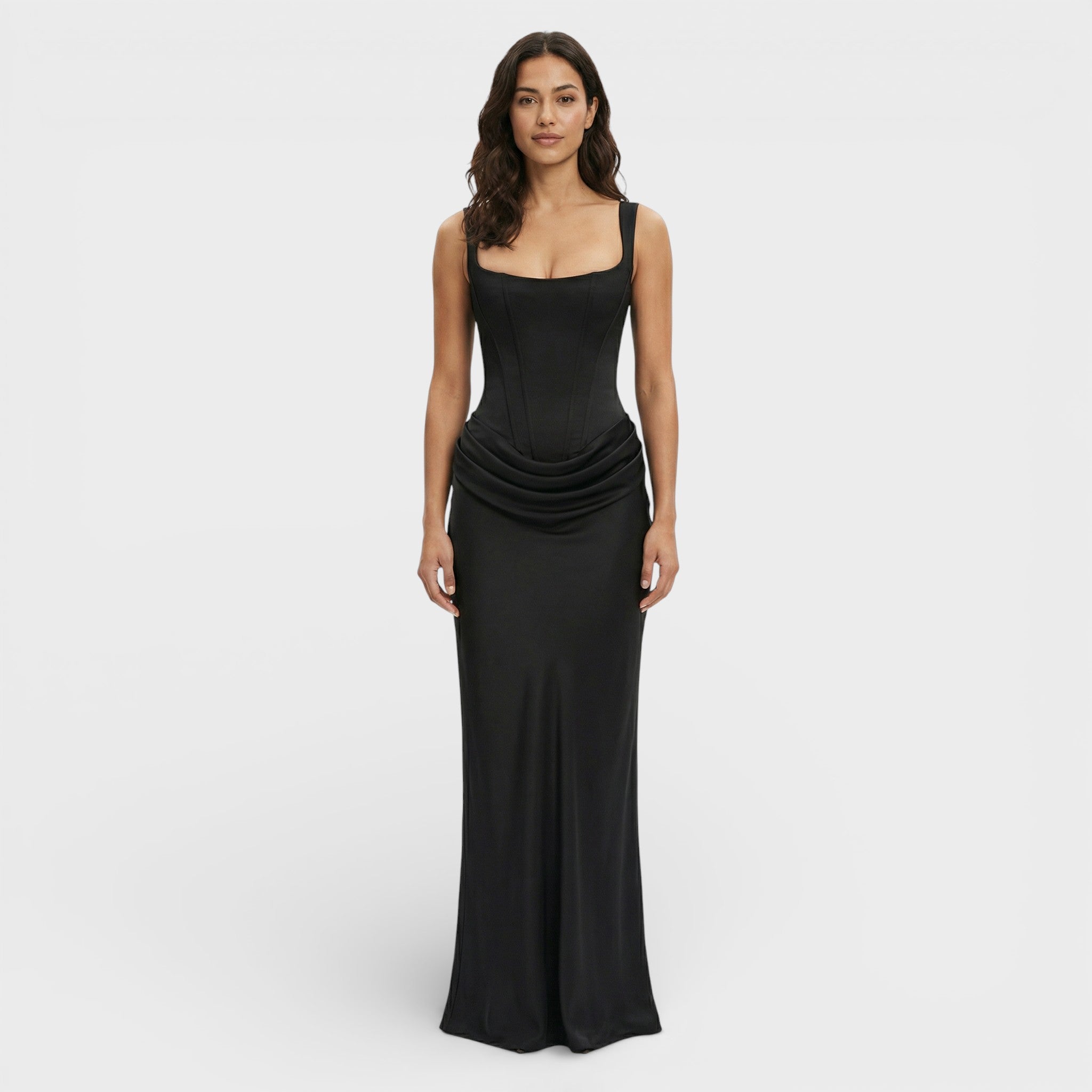 Elegante jurk | Mouwloos met open rug, geribbelde stof, lange jurk 4