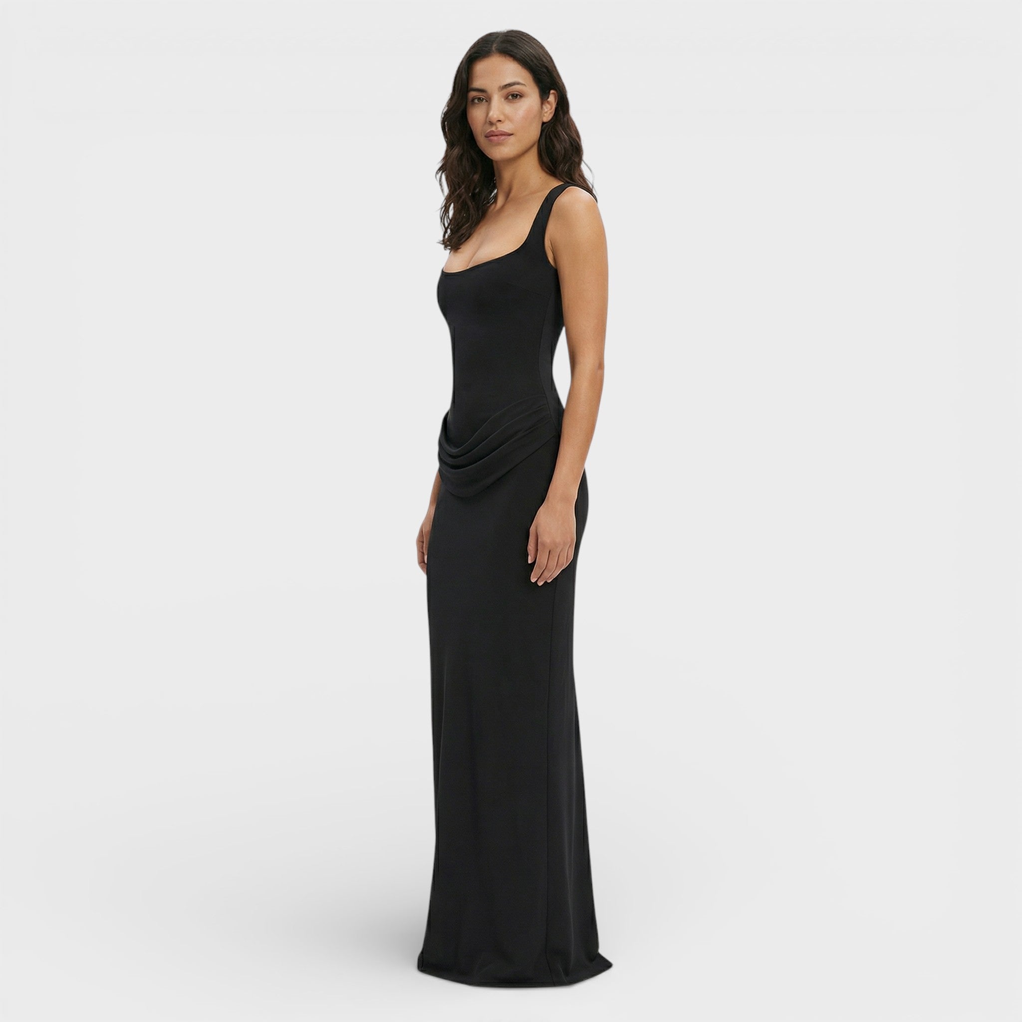 Elegante jurk | Mouwloos met open rug, geribbelde stof, lange jurk 5