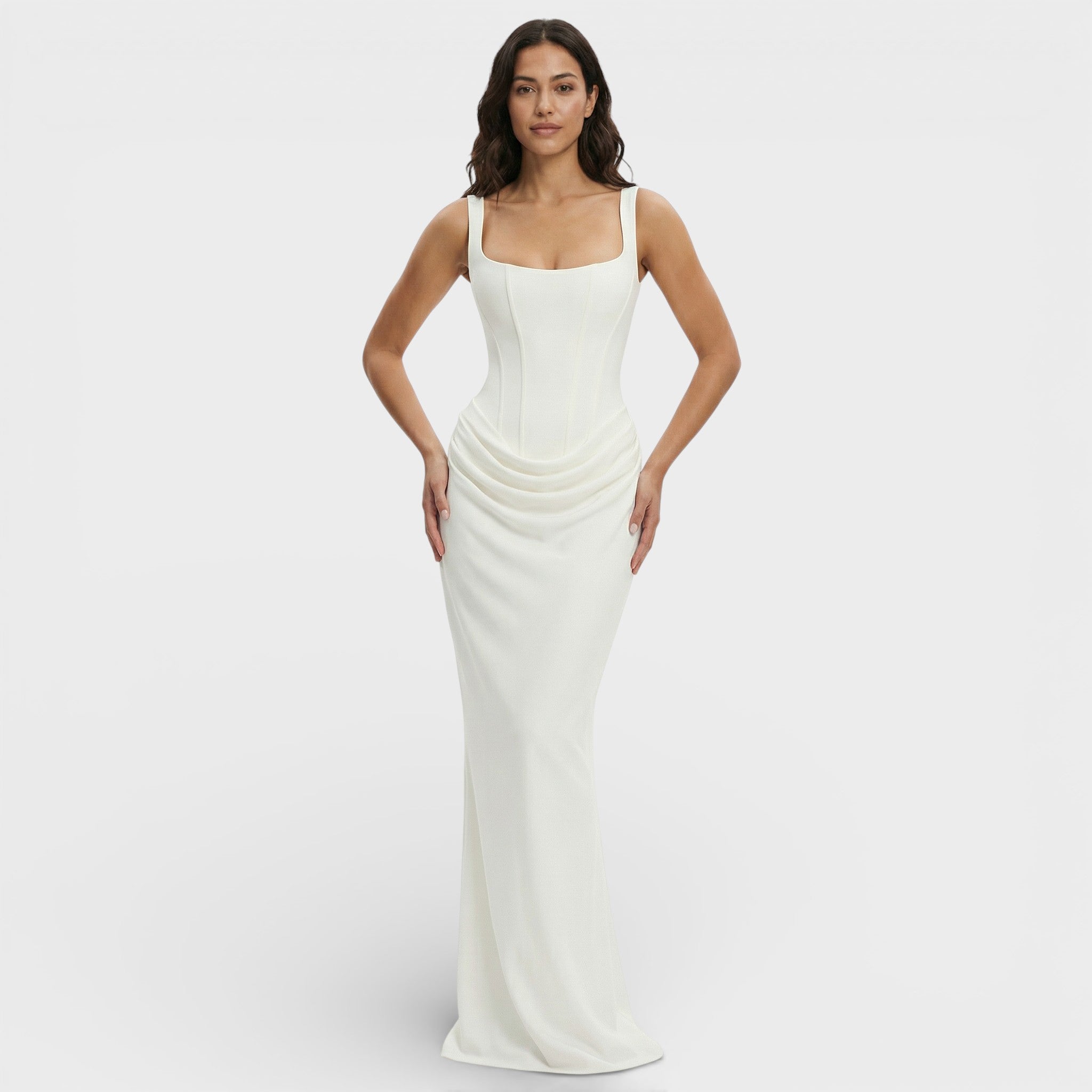 Elegante jurk | Mouwloos met open rug, geribbelde stof, lange jurk 6