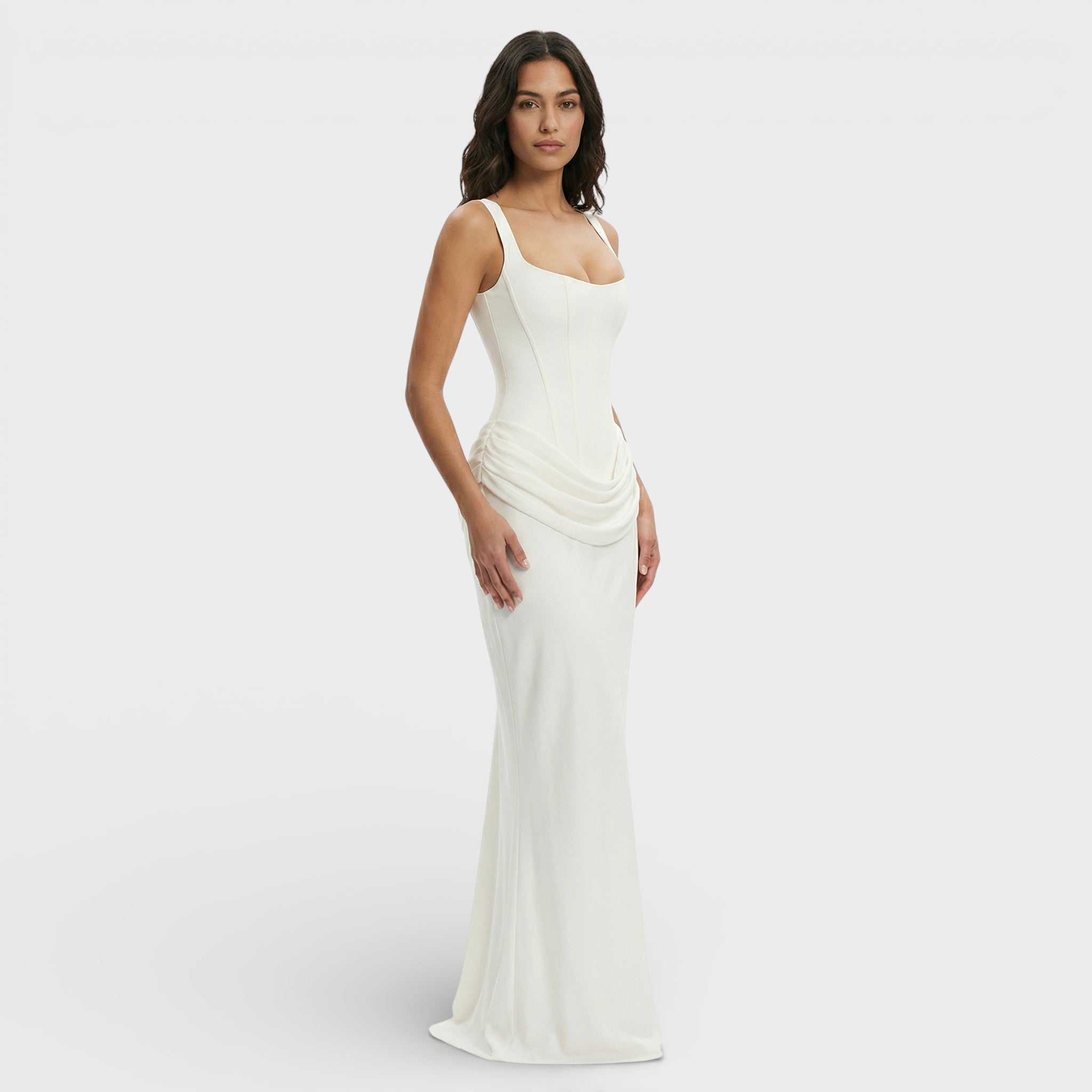Elegante jurk | Mouwloos met open rug, geribbelde stof, lange jurk 7