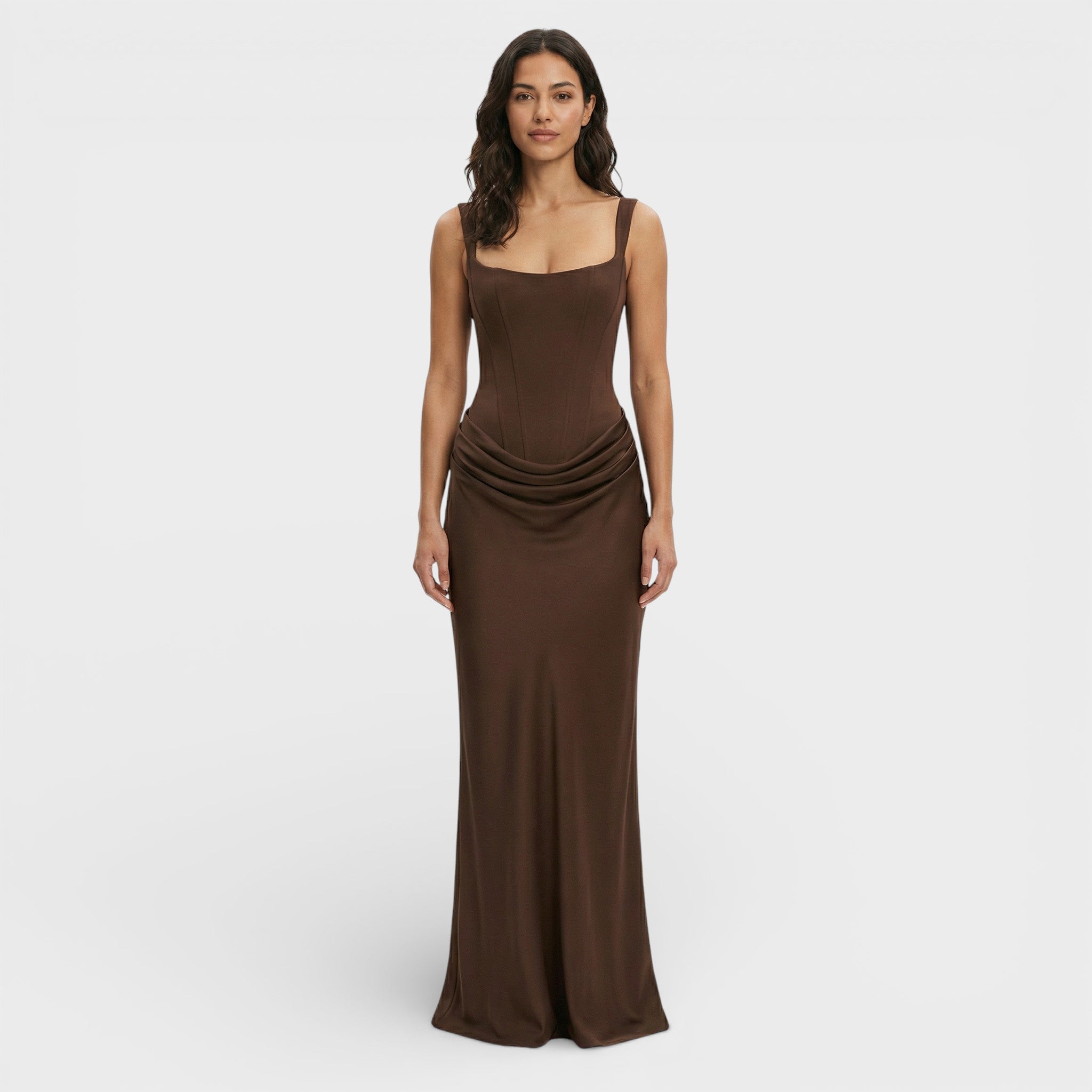 Elegante jurk | Mouwloos met open rug, geribbelde stof, lange jurk 8