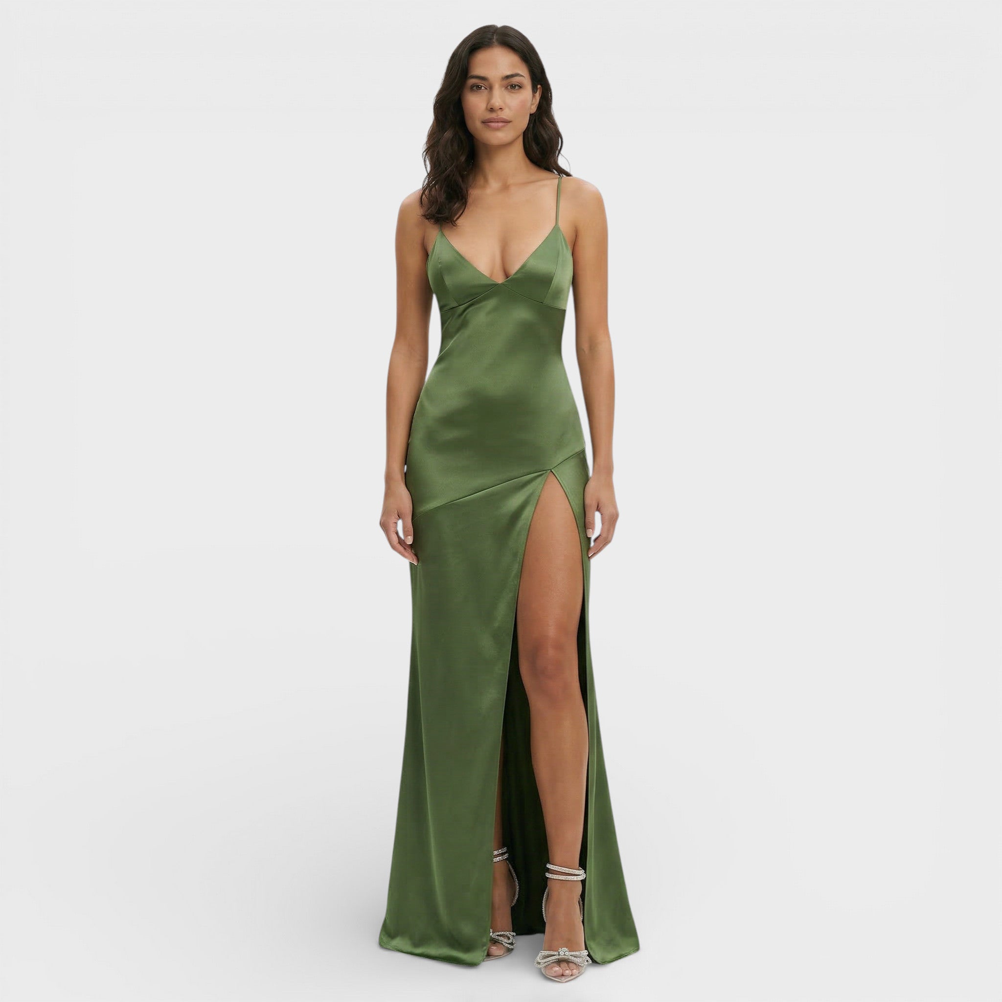 Elegante maxi jurk | V-hals, hoge split, dunne bandjes 6