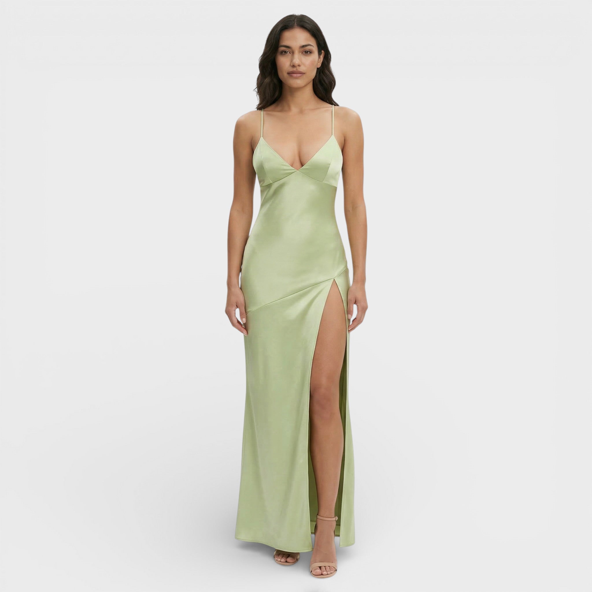 Elegante maxi jurk | V-hals, hoge split, dunne bandjes 8
