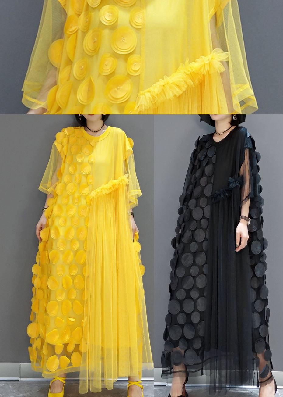 Elegante zwarte tule jurk | O-hals, asymmetrische halve mouwen, losvallende pasvorm 3