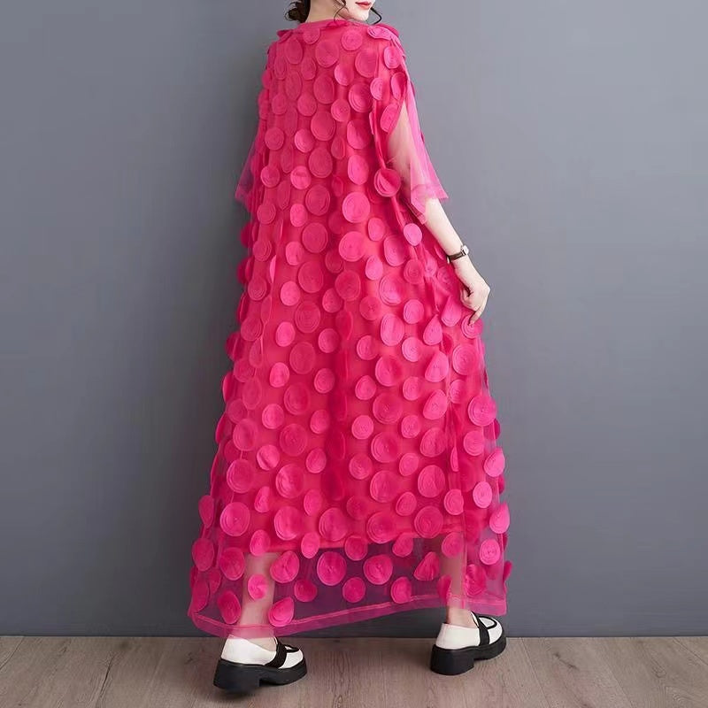 Elegante zwarte tule jurk | O-hals, asymmetrische halve mouwen, losvallende pasvorm 5