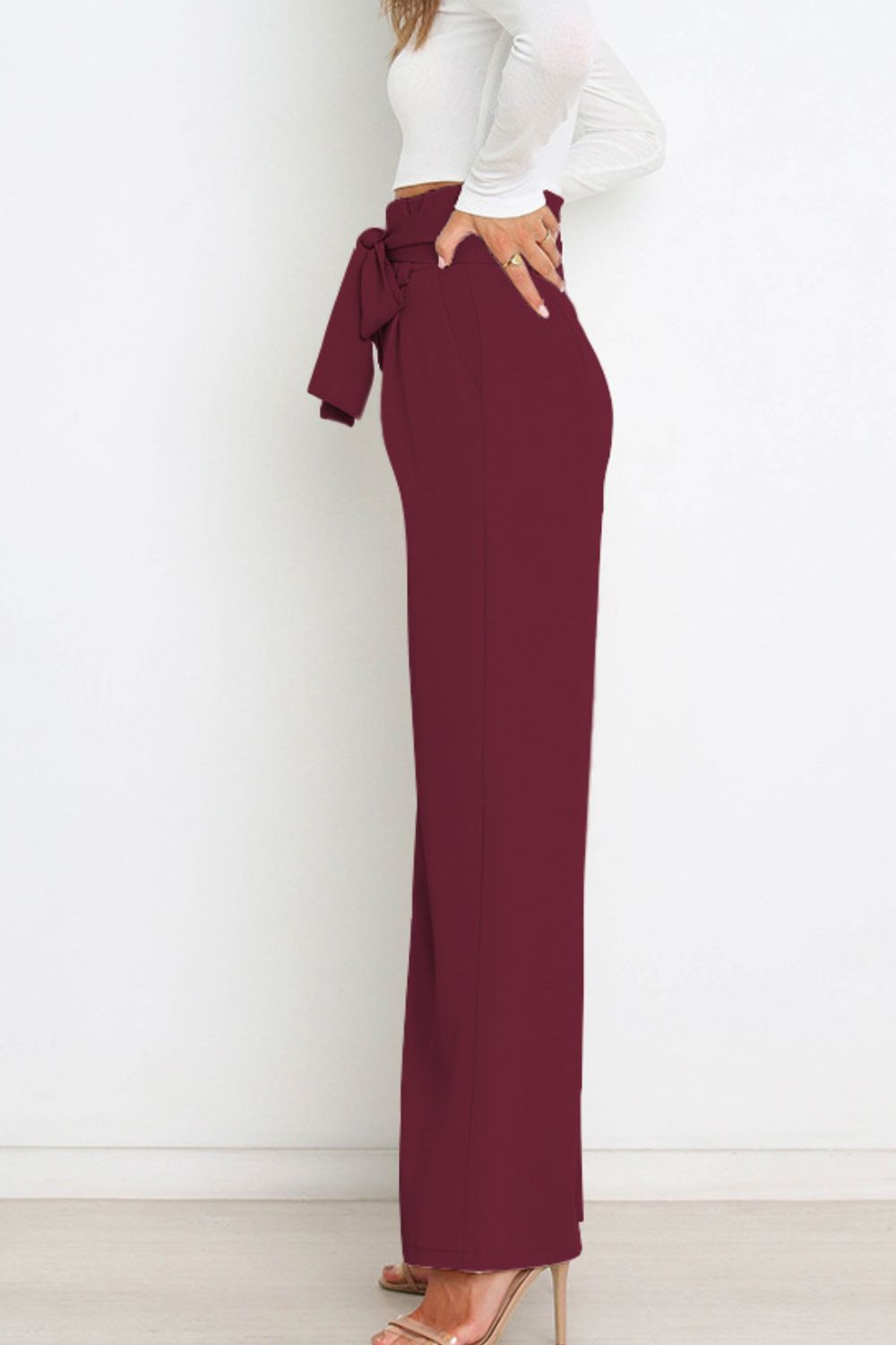 Elise | Elegante Palazzo Broek Met Strikceintuur