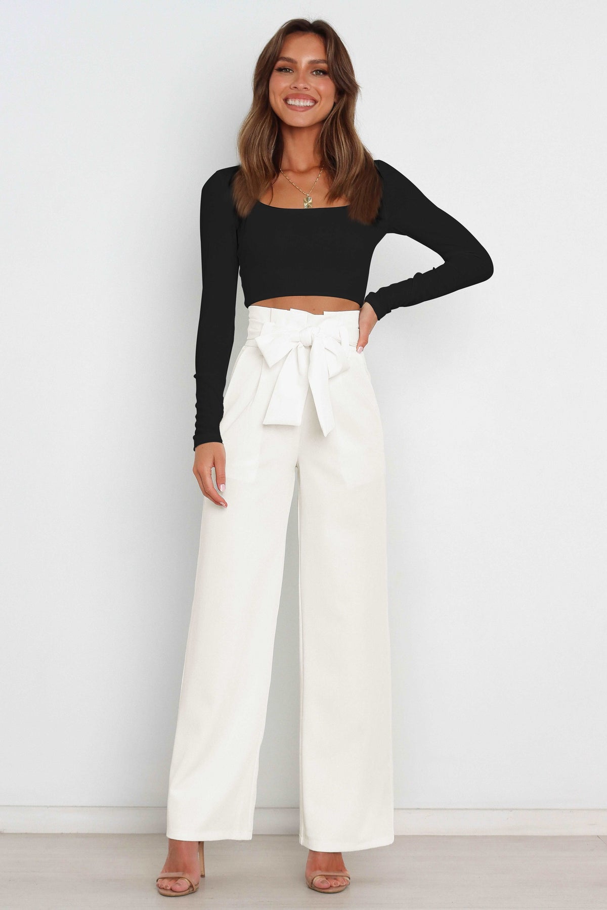 Elise | Elegante Palazzo Broek Met Strikceintuur