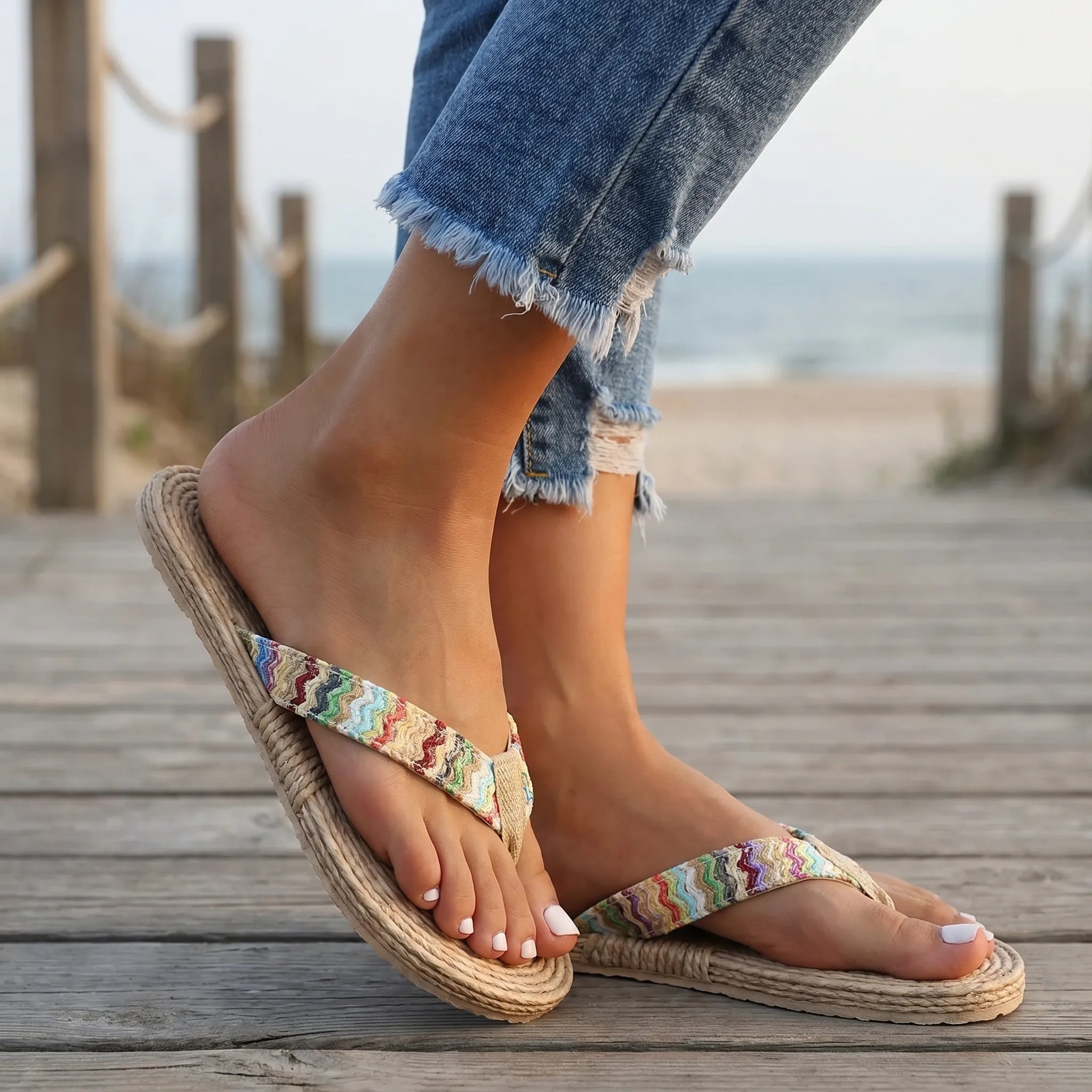 Etnische Platte Teenslippers Met Gevlochten Zool | Navando 