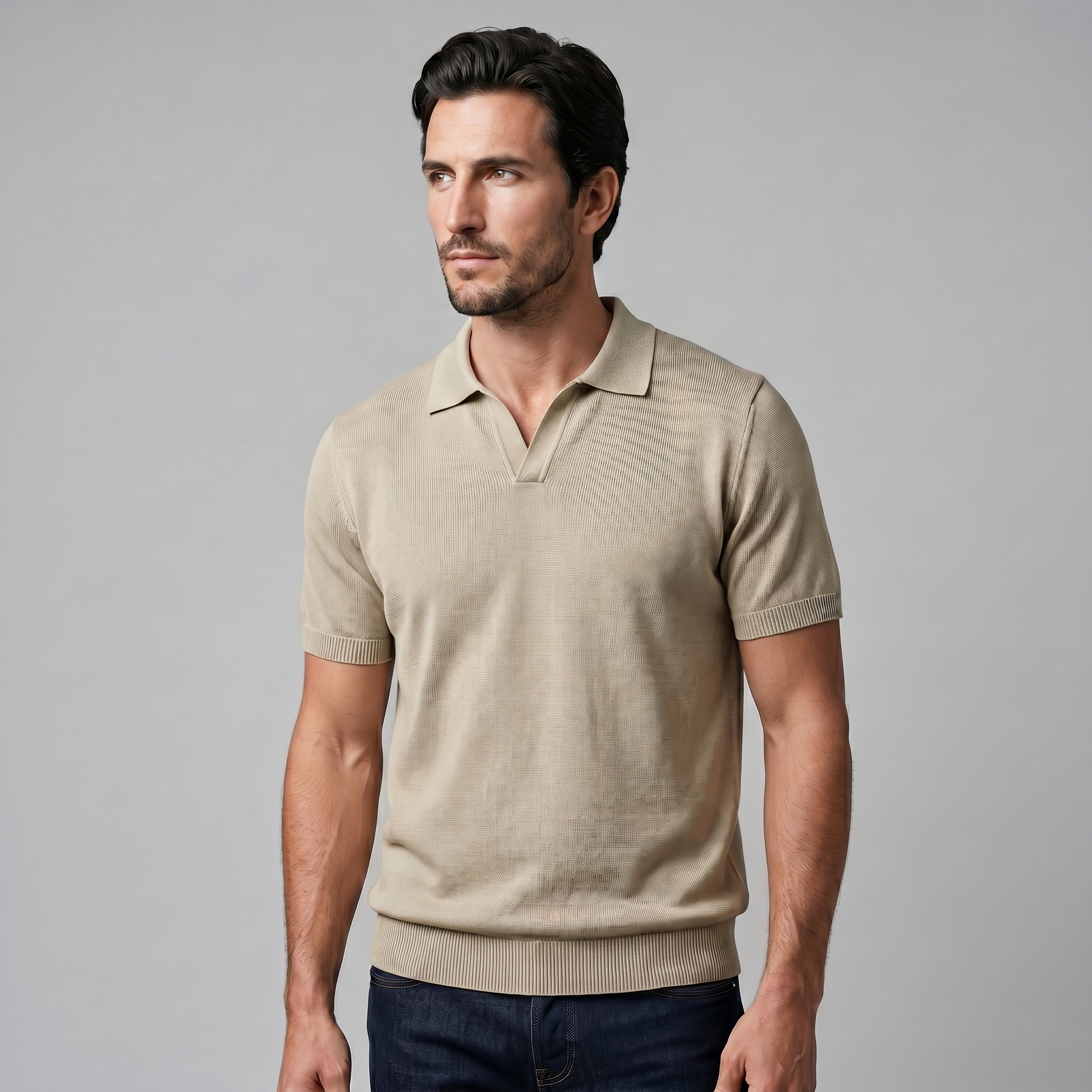Fijngebreid Poloshirt Heren Met Open Kraag | Navando
