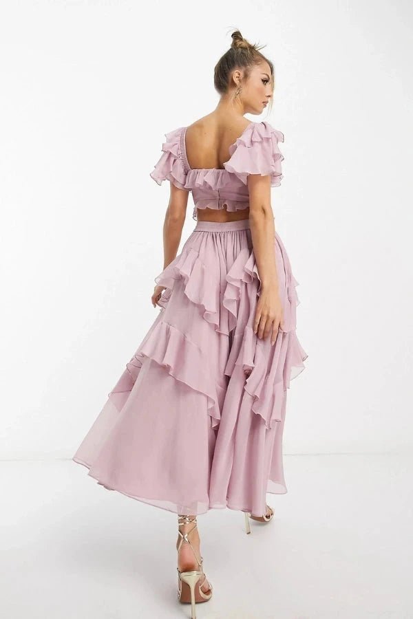 Freyna | Vederlicht chiffon co-ord set met gelaagde lagen 2