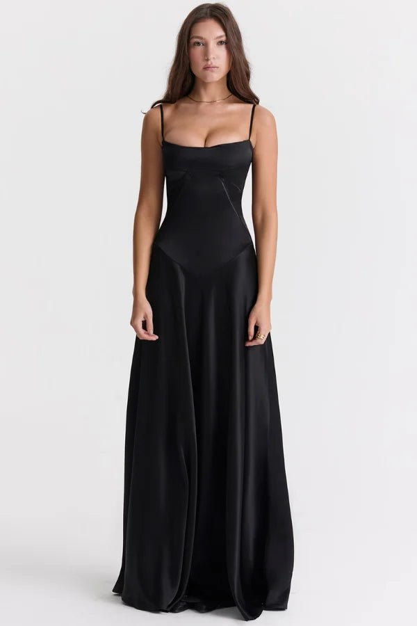 Gabriella | Zijdeachtig satijnen maxi-jurk met korsetdetail 0