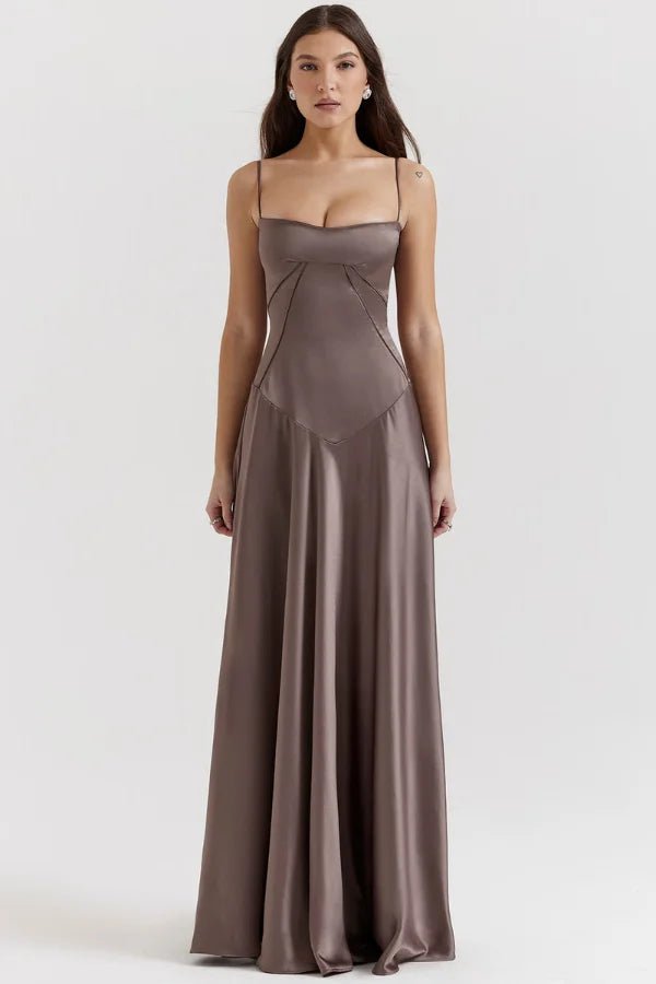Gabriella | Zijdeachtig satijnen maxi-jurk met korsetdetail 12