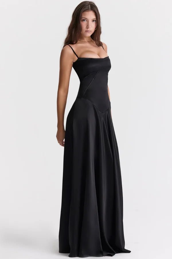 Gabriella | Zijdeachtig satijnen maxi-jurk met korsetdetail 5