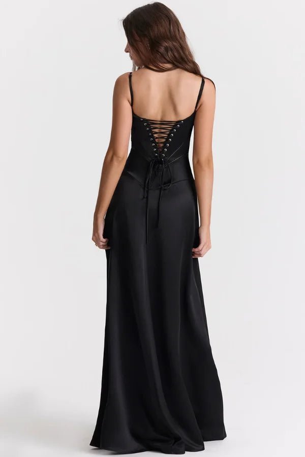 Gabriella | Zijdeachtig satijnen maxi-jurk met korsetdetail 7