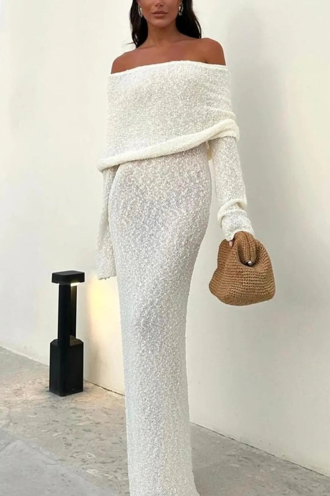 Gebreide Off-Shoulder Maxi Jurk | Navando