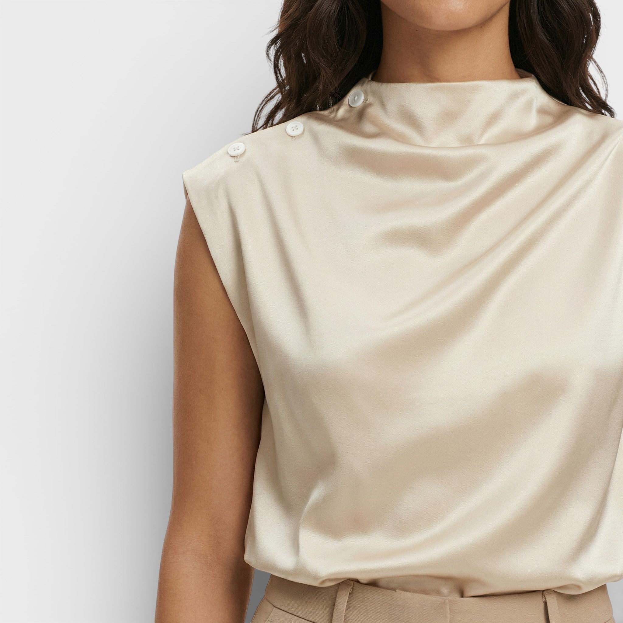 Gedrapeerde blouse | Satijnen stof met mandarijnkraag 1