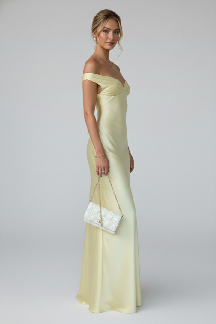 Gele Off Shoulder Maxi Jurk | Navando 
