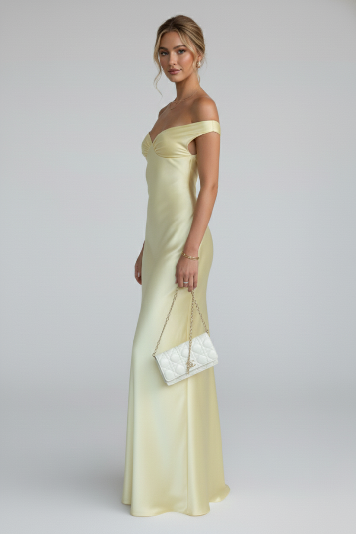 Gele Off Shoulder Maxi Jurk | Navando 